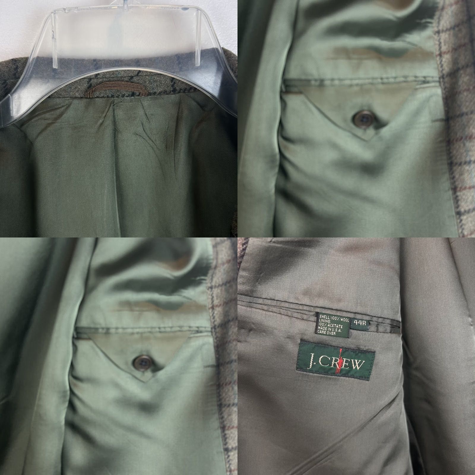 J.Crew J.CREW Blazer Plaid Wool 44R Men Green Notch Lapel 3-Button Single-Breasted Regular Front Coat Vintage? No Size 44R - 8 Thumbnail