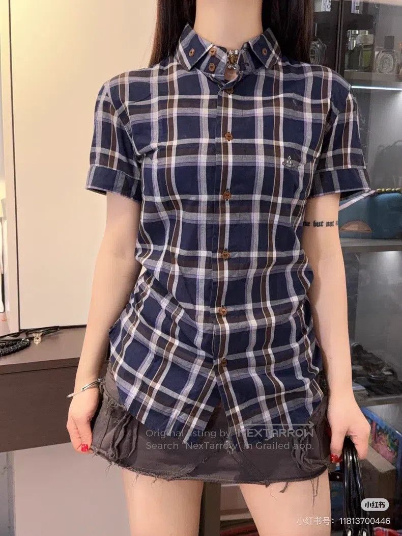 Vivienne Westwood Vivienne Westwood Vintage Navy Blue Plaid Shirt Size M / US 6-8 / IT 42-44 - 1 Thumbnail
