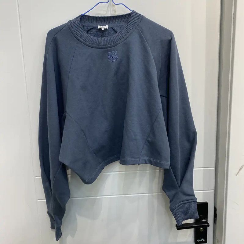 Loewe Blue Cotton Cropped Long Sleeve Sweatshirt 0089