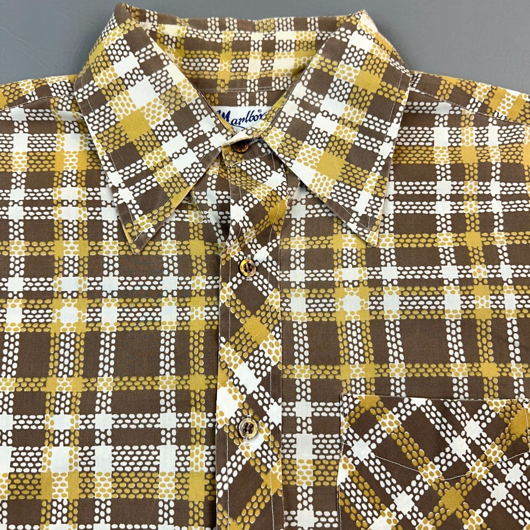 Marlboro VINTAGE Marlboro Shirt Mens XL Yellow Brown Plaid Permanent Press Button Up Size US XL / EU 56 / 4 - 2 Thumbnail