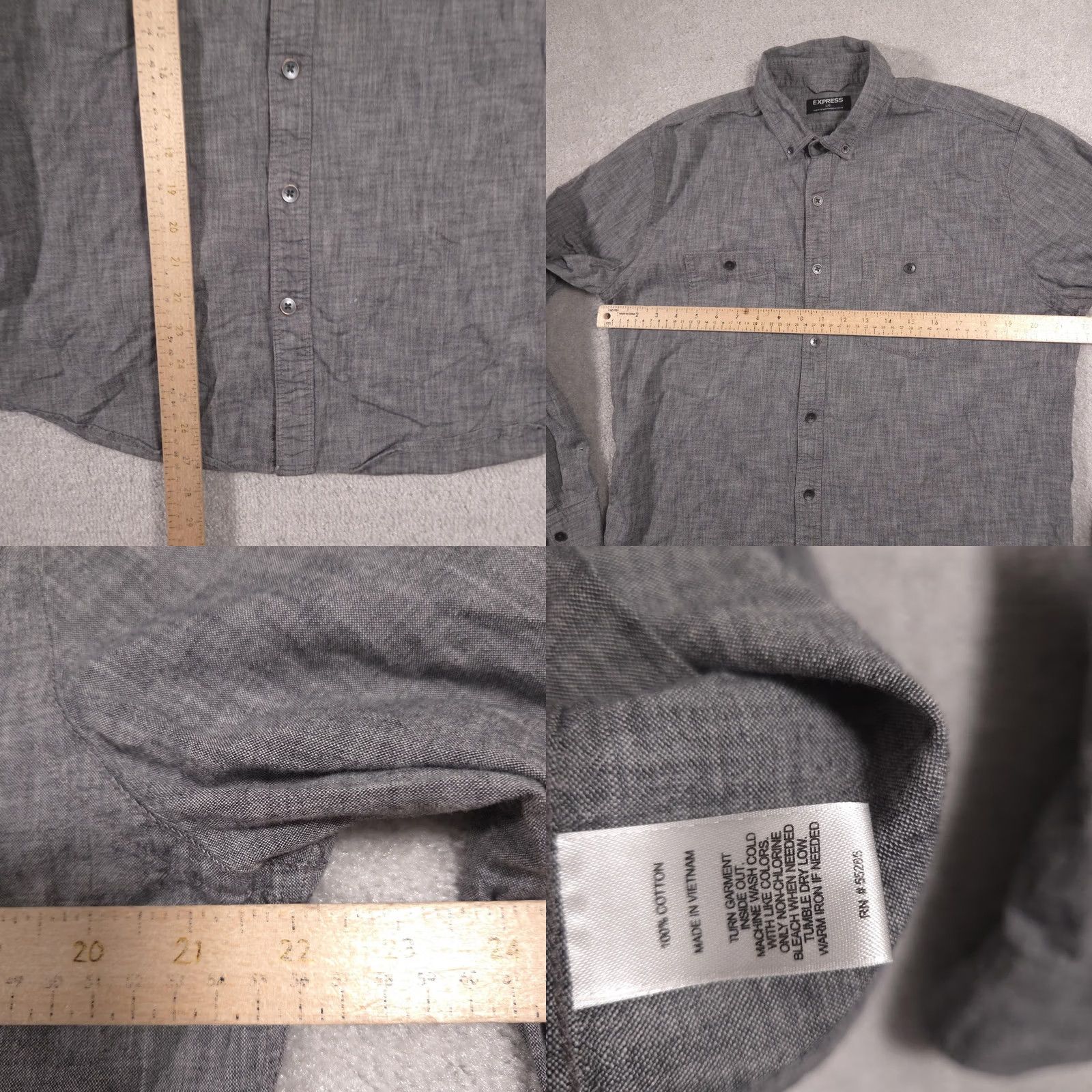 Express Express Shirt Mens L Gray Chambray Button Front Long Sleeve Casual Workwear Size US L / EU 52-54 / 3 - 8 Thumbnail