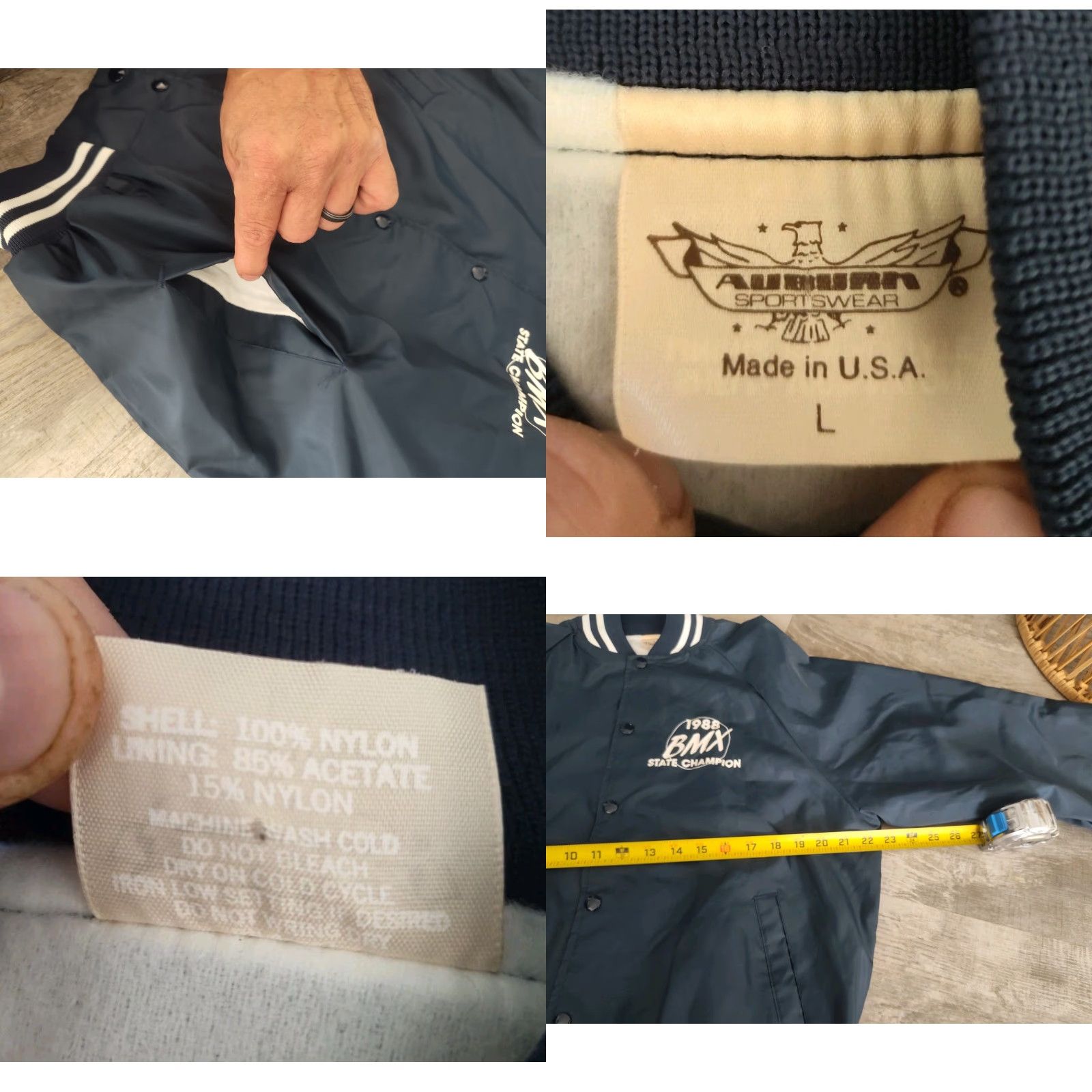 Augusta Sportswear VINTAGE Augusta Sportswear Satin Bomber Jacket Mens 1988 Michigan BMX State Champion Dark Blue Short Sleeve Casual Winter Summer Spring Fall Sz L Size US L / EU 52-54 / 3 - 8 Thumbnail
