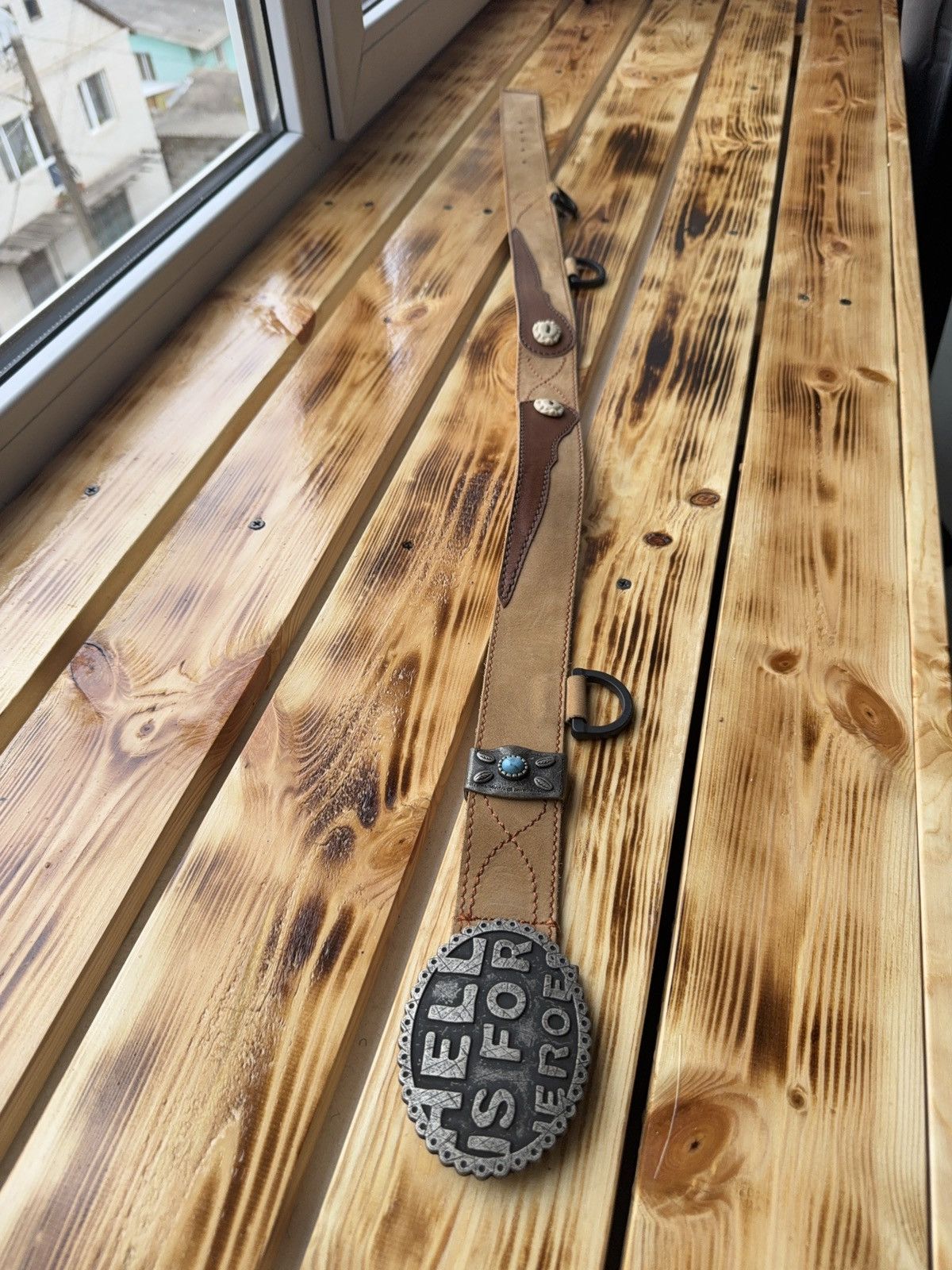 Vintage Vintage 00s Western Leather Belt Hell Is For Heroes Buckle Size ONE SIZE - 1 Thumbnail