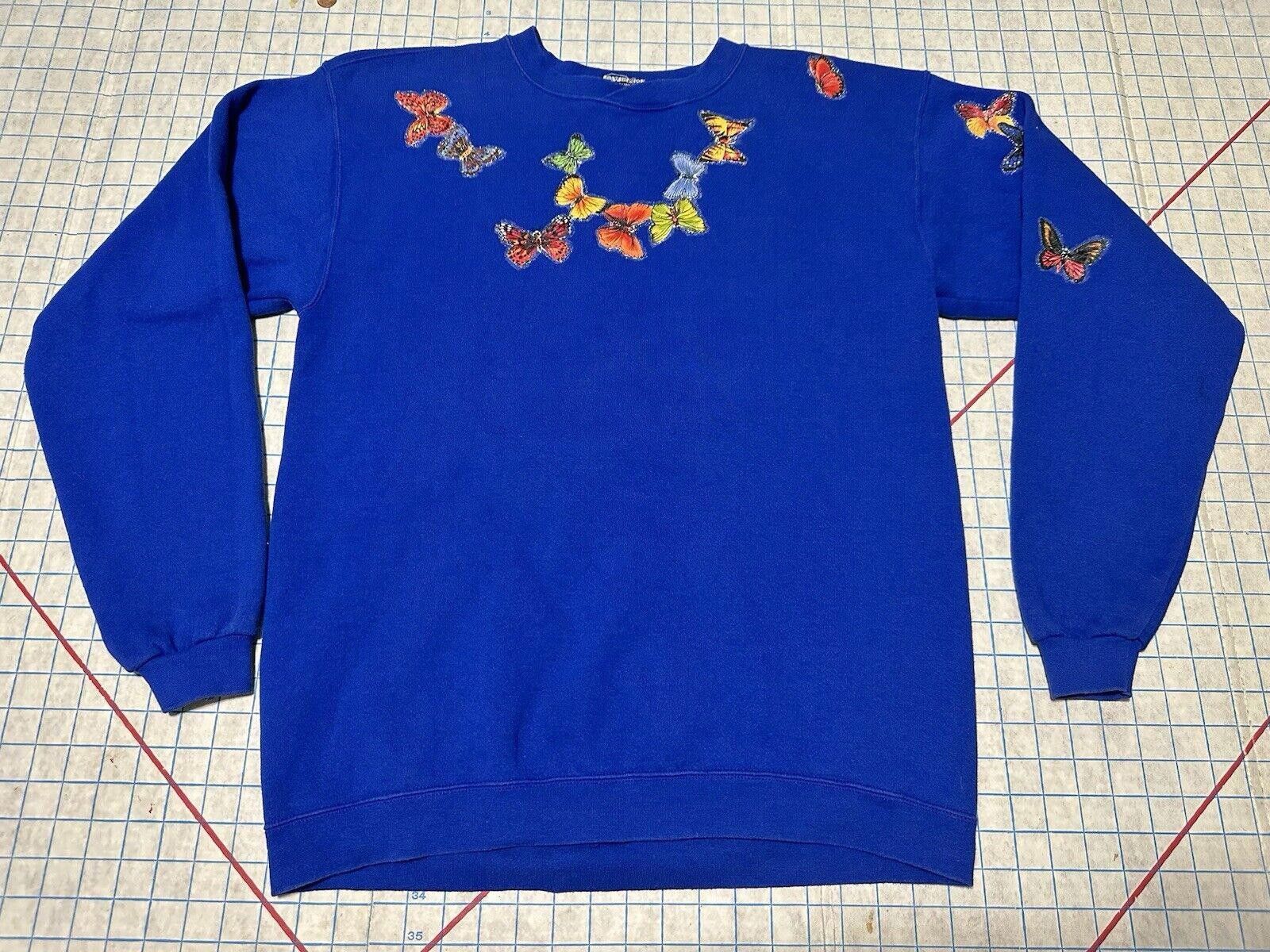 Designer Vintage Butterfly Sweatshirt Crewneck Blue Adult Large Size L / US 10 / IT 46 - 1 Thumbnail