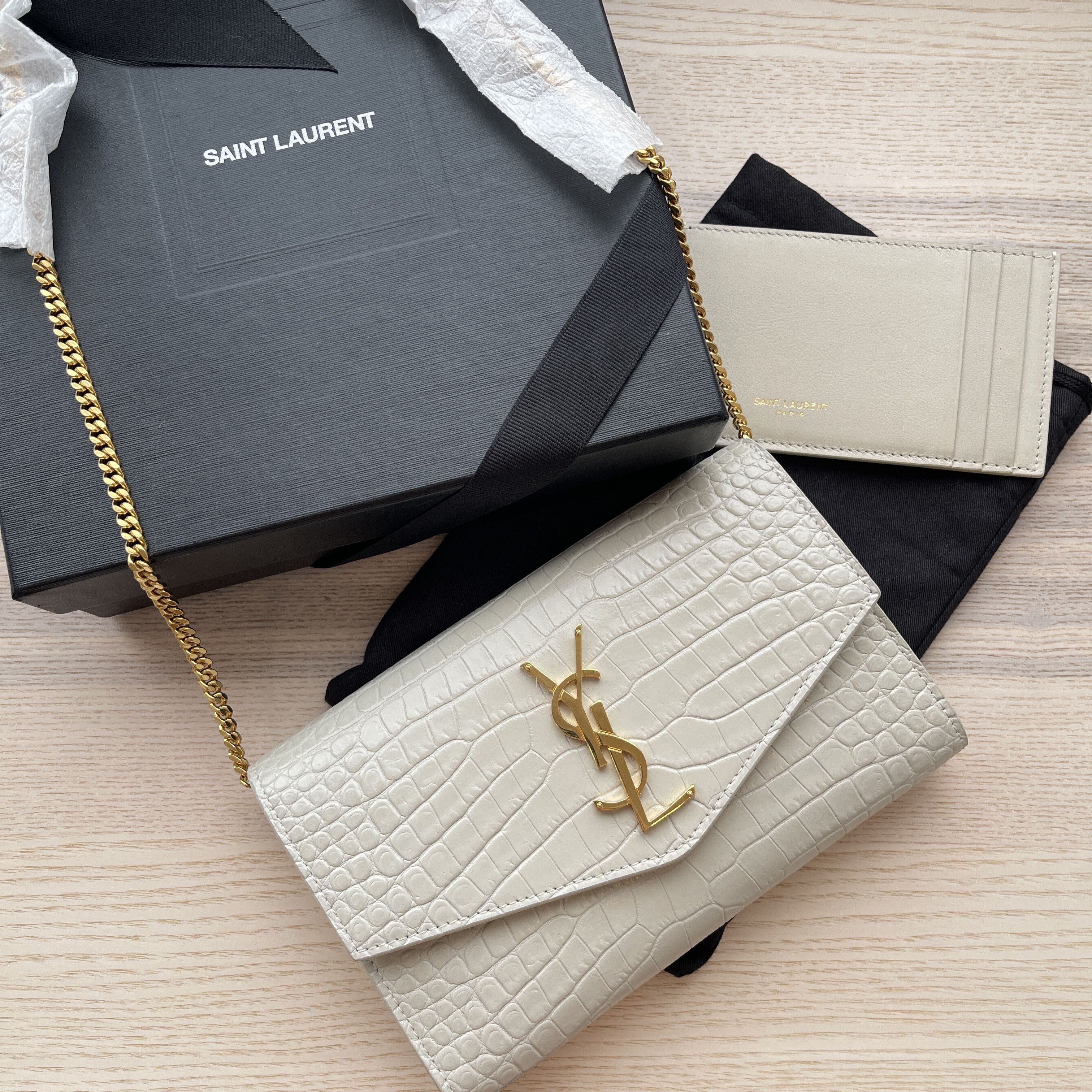Saint Laurent Paris o1b1hav110724 Size: OS / Uptown Chain Wallet in Soft Cream Size ONE SIZE - 1 Thumbnail