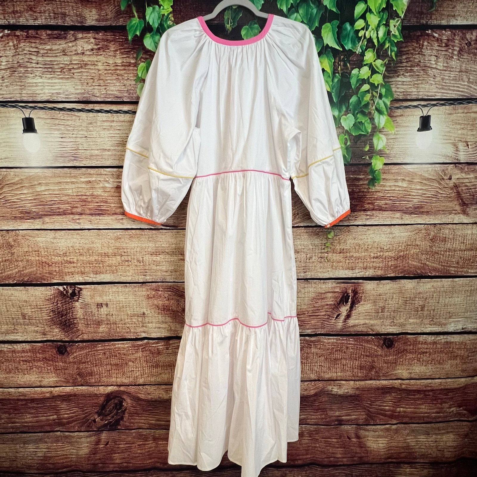 Staud STAUD Demi Dress Large White Poplin Rainbow Tiered Maxi Line Size L / US 10 / IT 46 - 3 Thumbnail