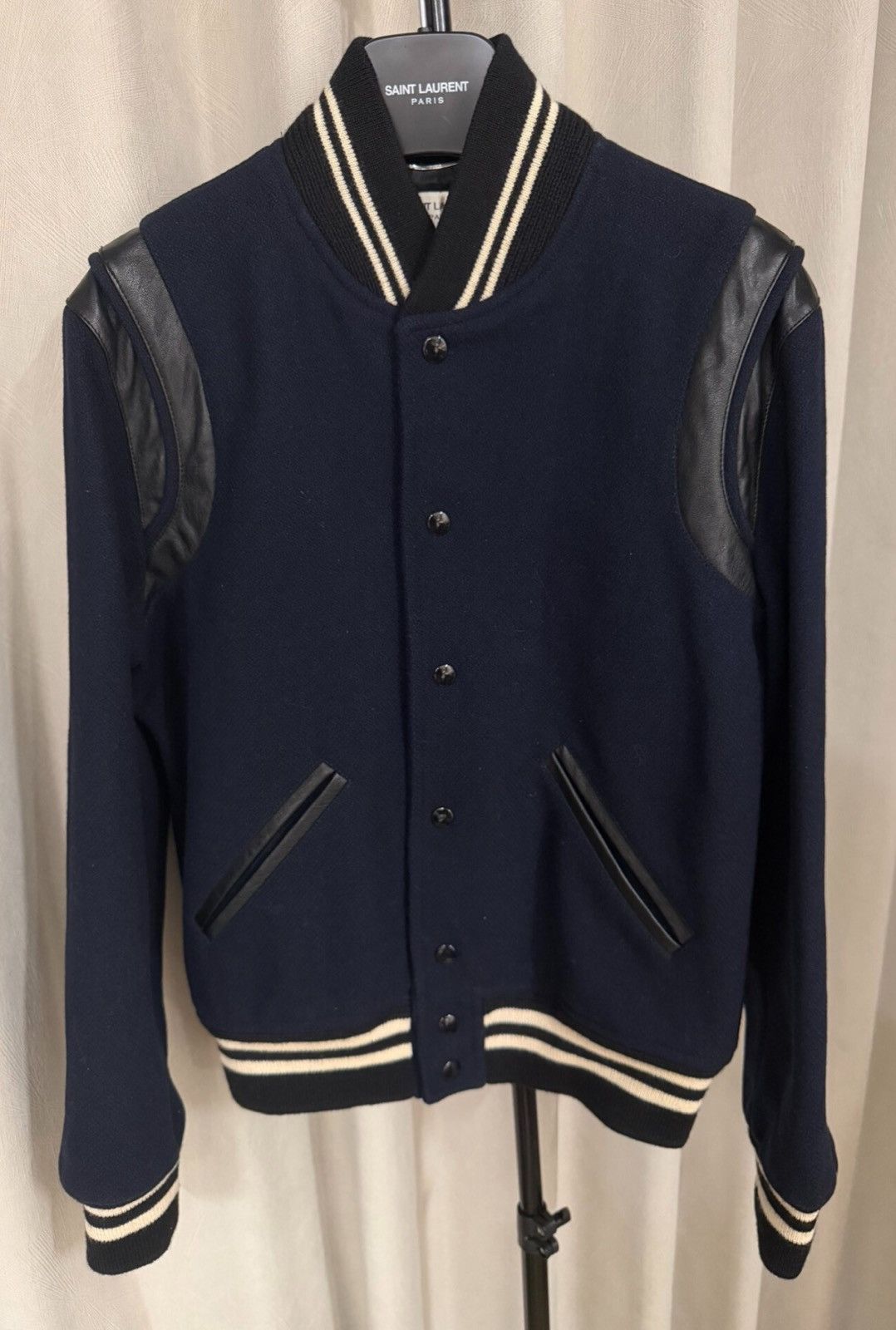 Saint Laurent Paris Saint Laurent SLP 14FW Navy Blue Teddy Wool Varsity Jacket Size US S / EU 44-46 / 1 - 1 Thumbnail