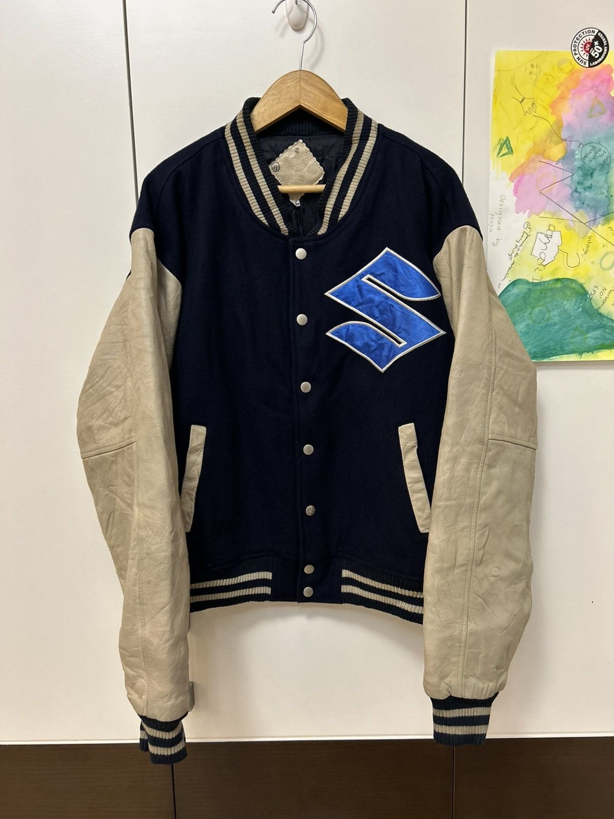 Japanese Brand Vintage Suzuki motor company leather/wool varsity jacket Size US L / EU 52-54 / 3 - 2 Thumbnail
