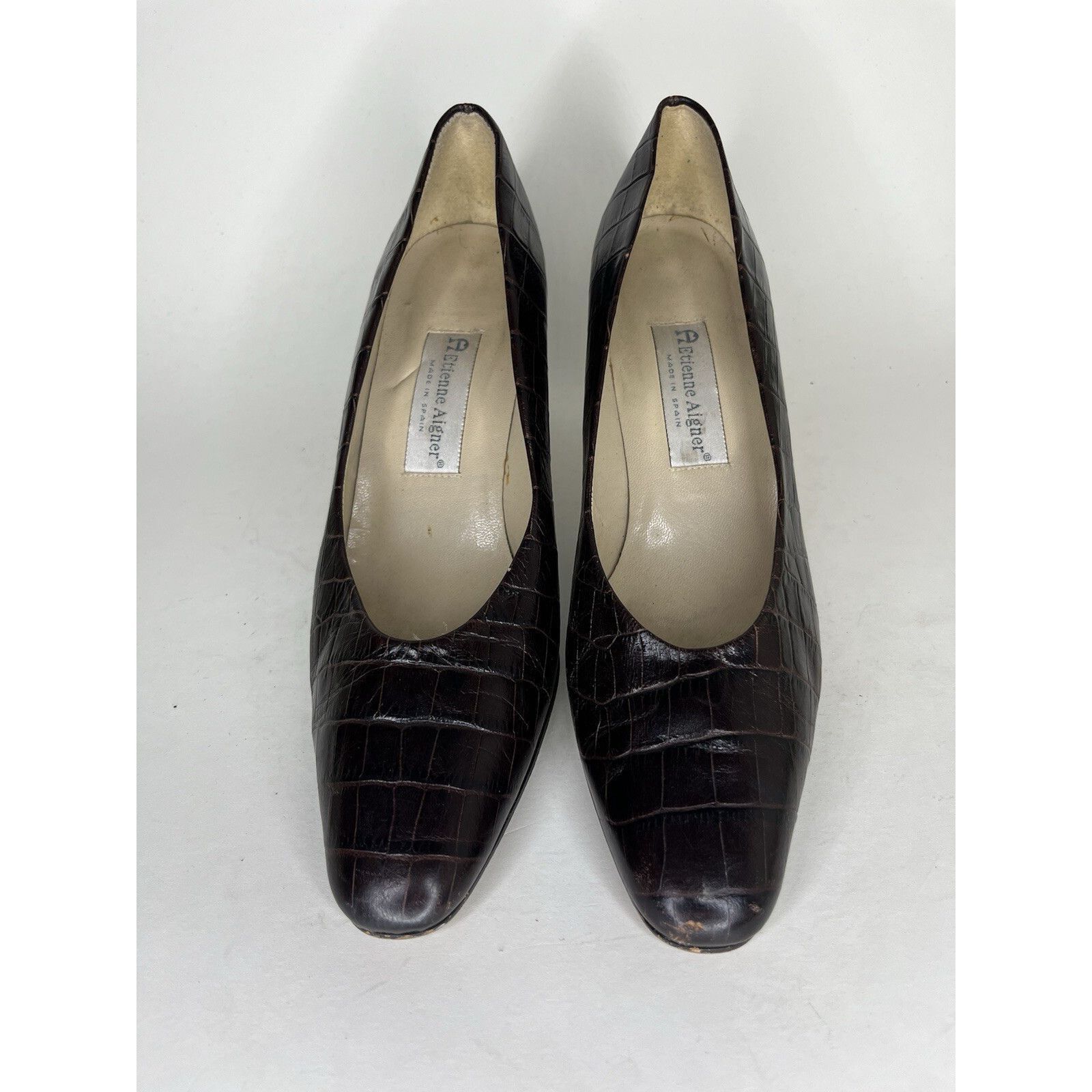 Aigner Etienne Aigner Brown Leather Croc Embossed Heels Women Size Size US 9 / IT 39 - 15 Thumbnail