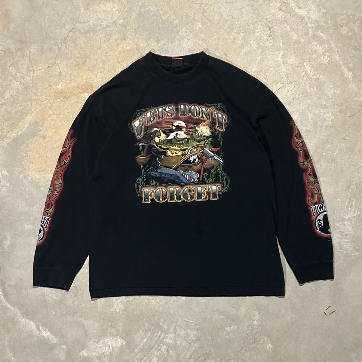 Harley Davidson × Vintage Crazy Vintage Y2K POW MIA Flame Sleeve Biker Tee Size US XL / EU 56 / 4 - 1 Thumbnail