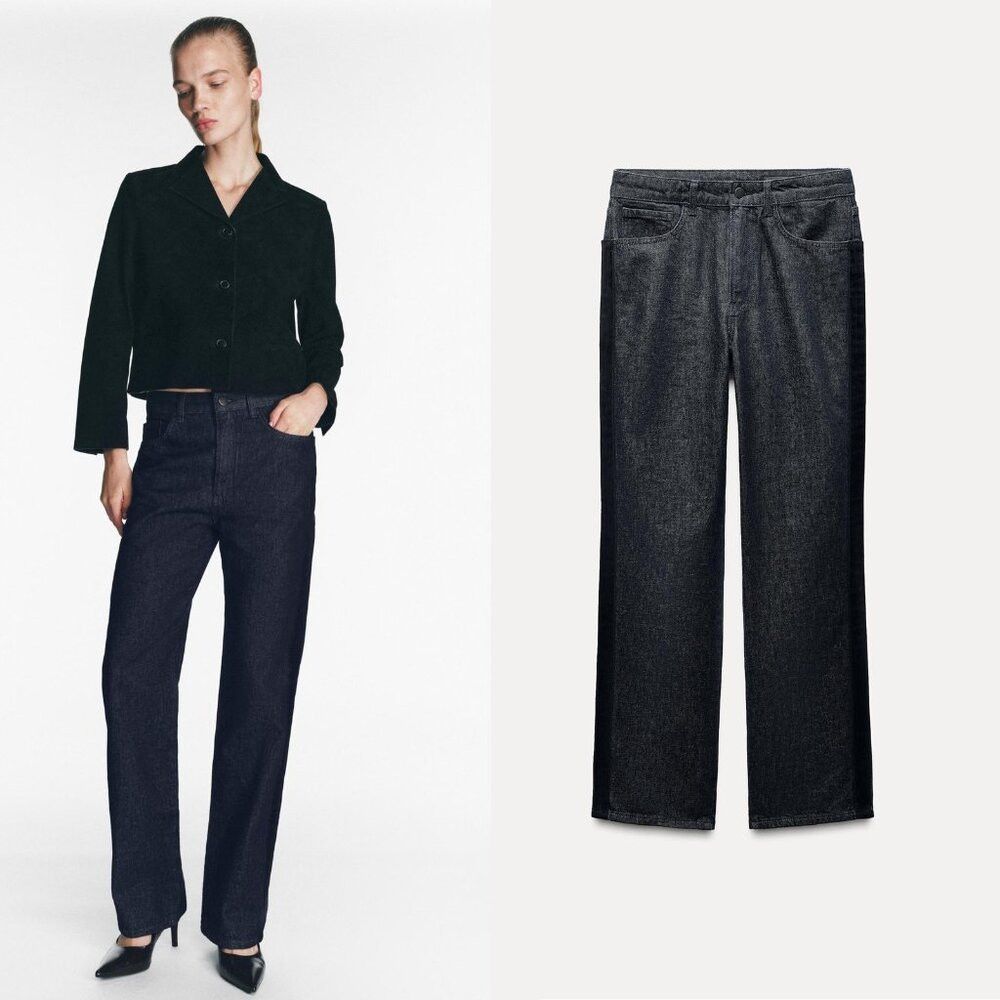 Zara NWT New Zara MID-WAIST SIDE STRIPE JEANS Size 6 Size 28" / US 6 / IT 42 - 2 Thumbnail