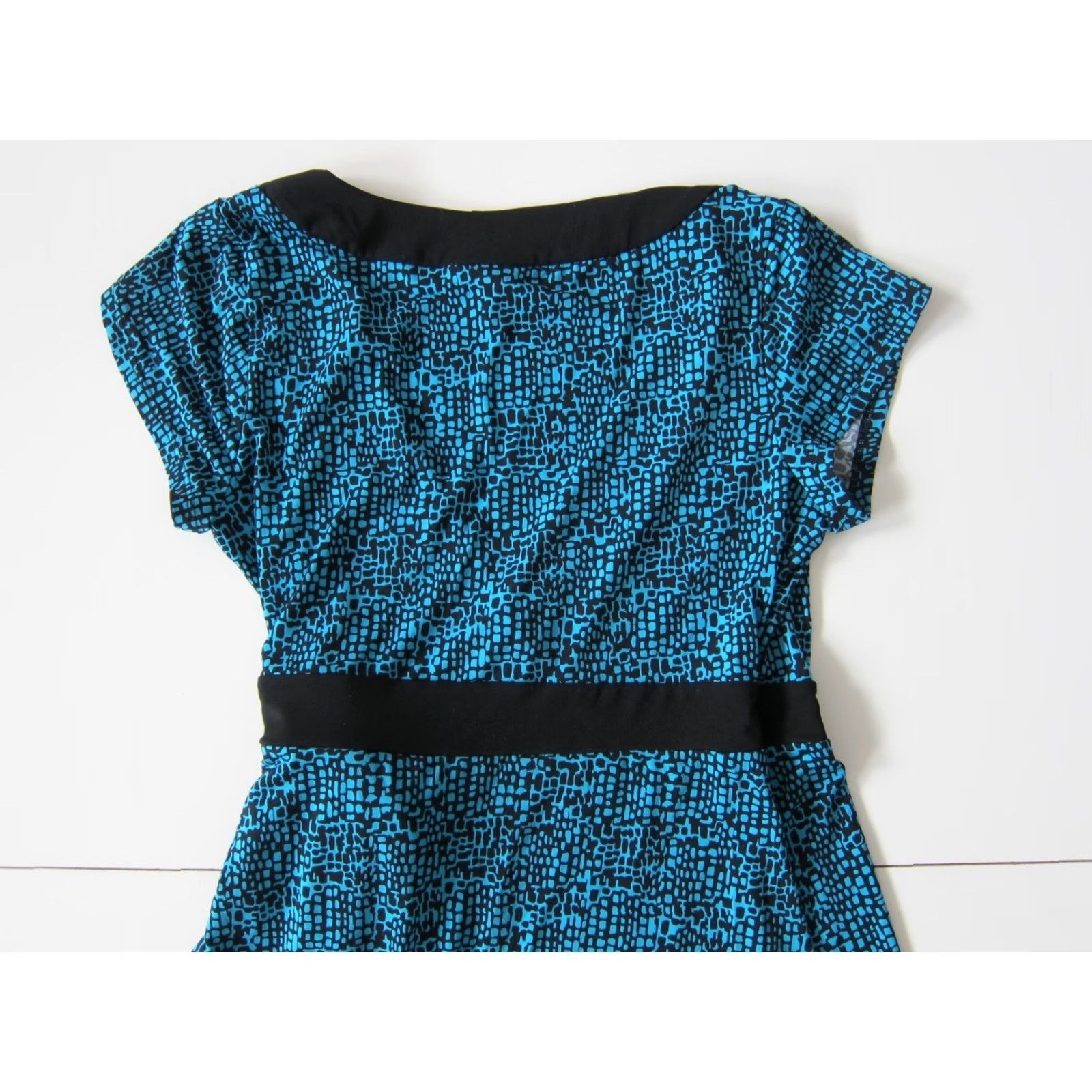 Vintage Dana Buchman Blue Black Polka Dot Stretch Short Sleeve Wrap Dress Women Medium Size 32" / US 10 / IT 46 - 5 Thumbnail