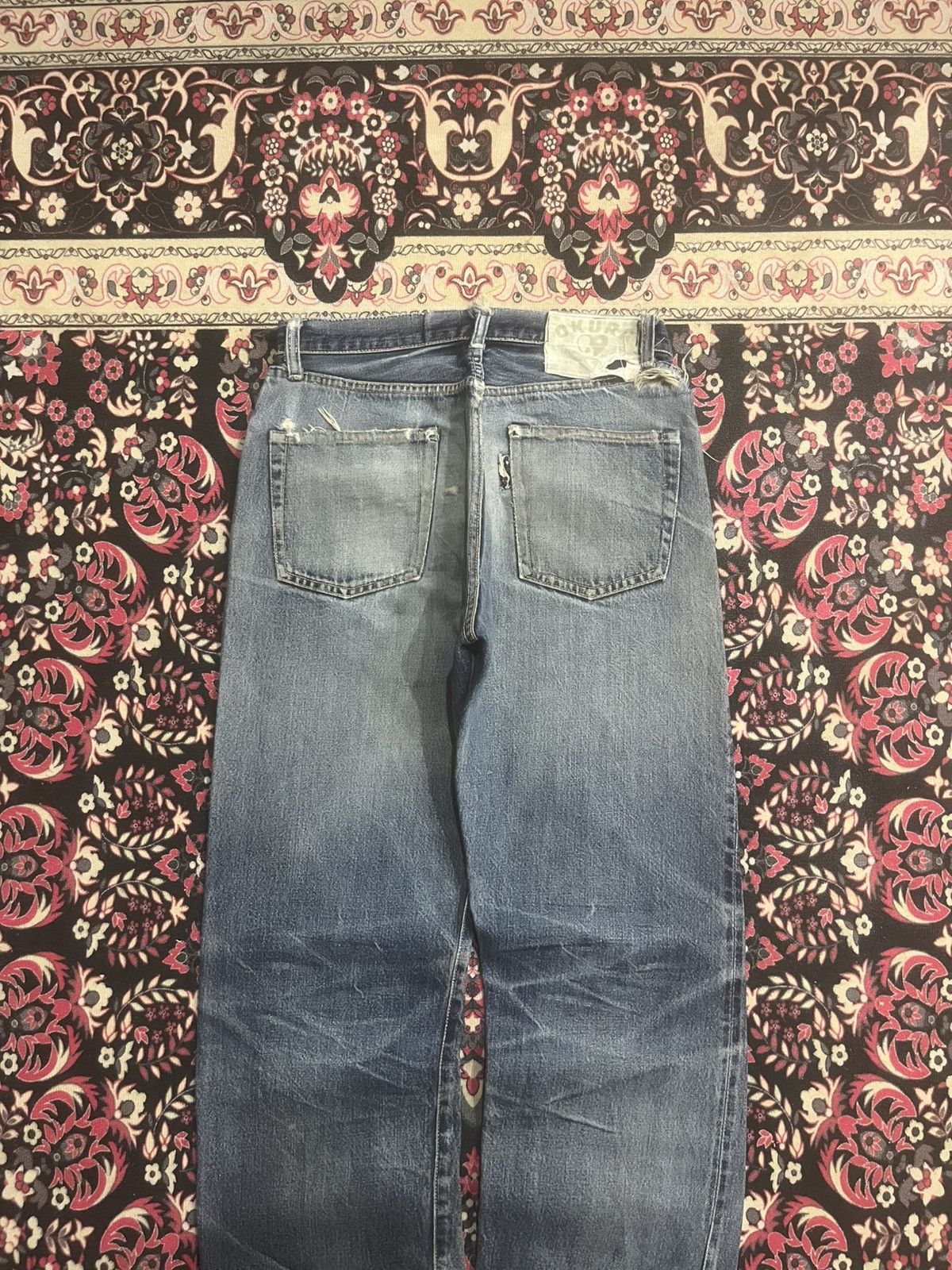 Okura Japan Okura 5 Blue Faded Washed Distressed Selvedge Jeans Size US 31 - 9 Thumbnail