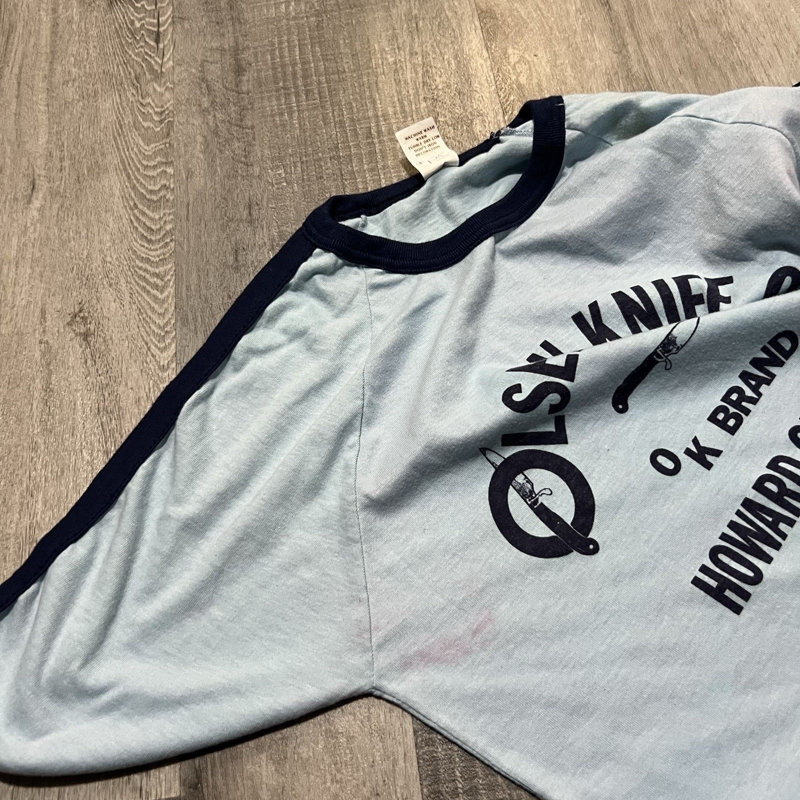 Other VTG Olsen Knife Co 1970s Howard City Blue USA Ringer Tee Size US XL / EU 56 / 4 - 3 Thumbnail