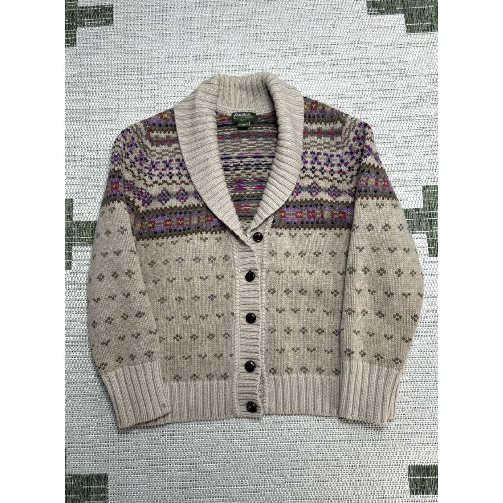 Eddie Bauer Eddie Bauer Cardigan Sweater Womens 2XL Gray Lambswool Fair Isle Shawl Collar Knit Wool Jacket Style Cardigan Womens 2XL Gray Fair Isle Wool"} Size XXL / US 16-18 / IT 52-54 - 2 Thumbnail
