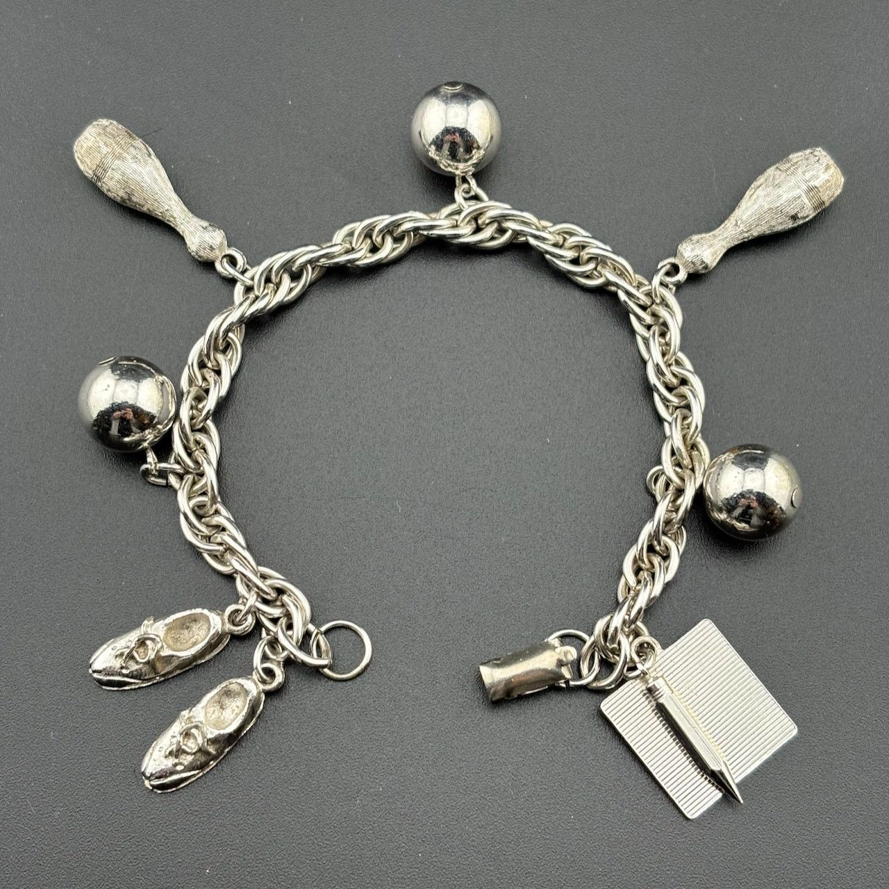 Other Signed Coro Silver Tone Bowling Ball Pins Charm Bracelet 7" Size ONE SIZE - 1 Thumbnail