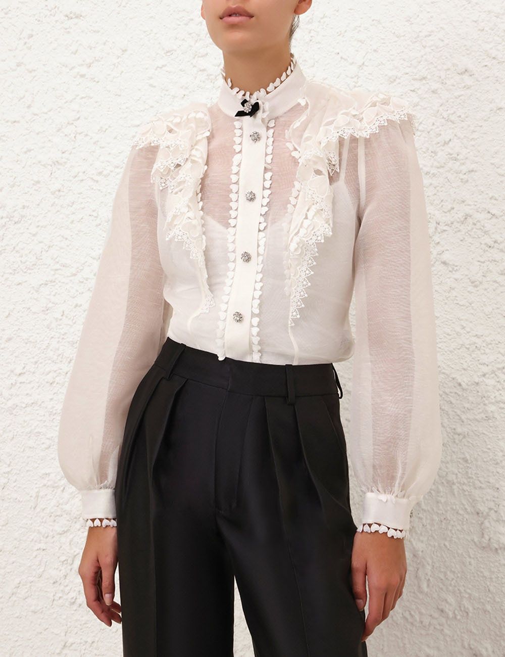Zimmermann oc11z1025 Crush Heart Embellished Blouse in Cream Size XS / US 0-2 / IT 36-38 - 2 Thumbnail