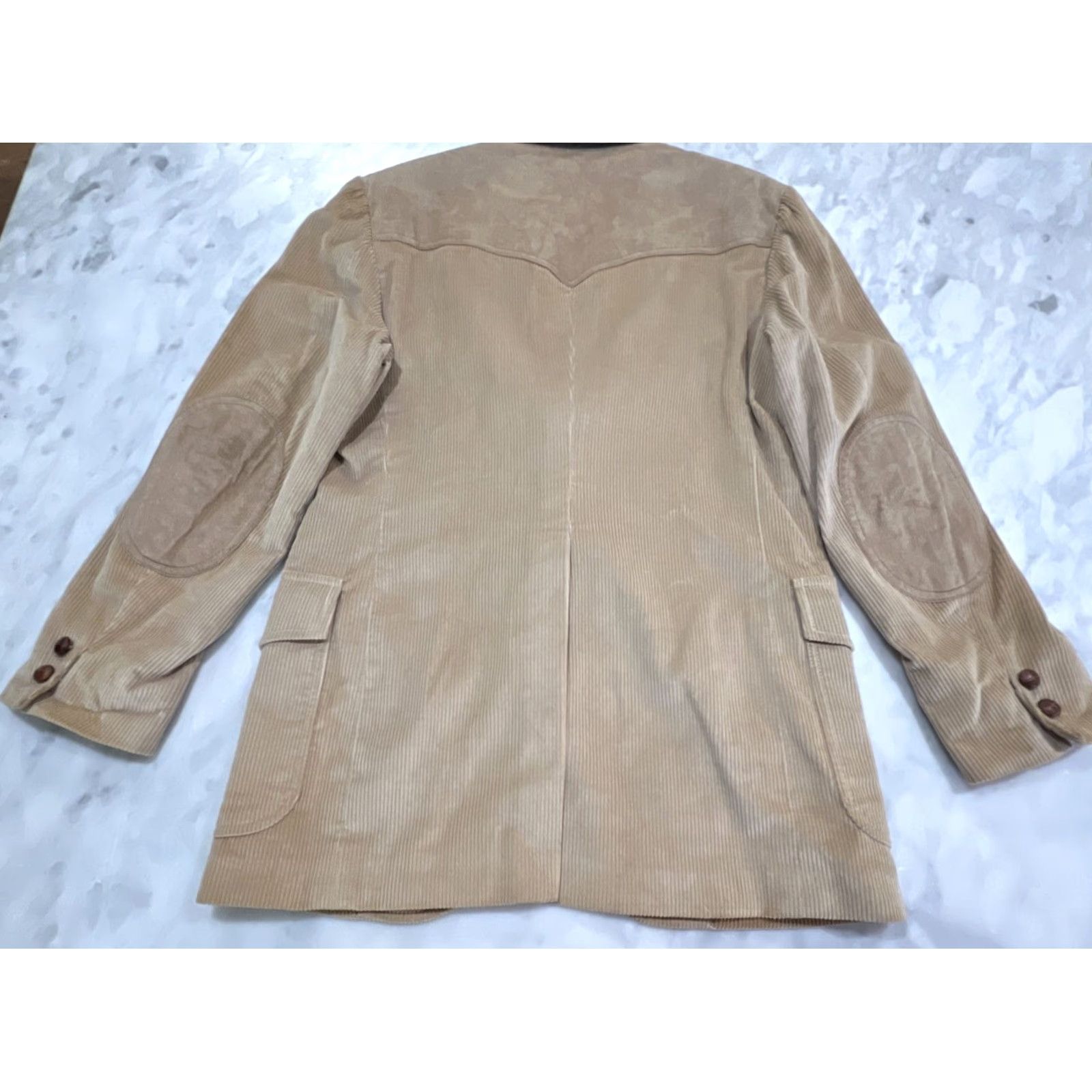 Pendleton VINTAGE Pendleton Mens Blazer Corduroy Jacket 40 Tan Western Suede Patch Two-Button Notch Tailored Single-Vented Chest 40 Mens WVTBLAZR Size 40R - 7 Thumbnail