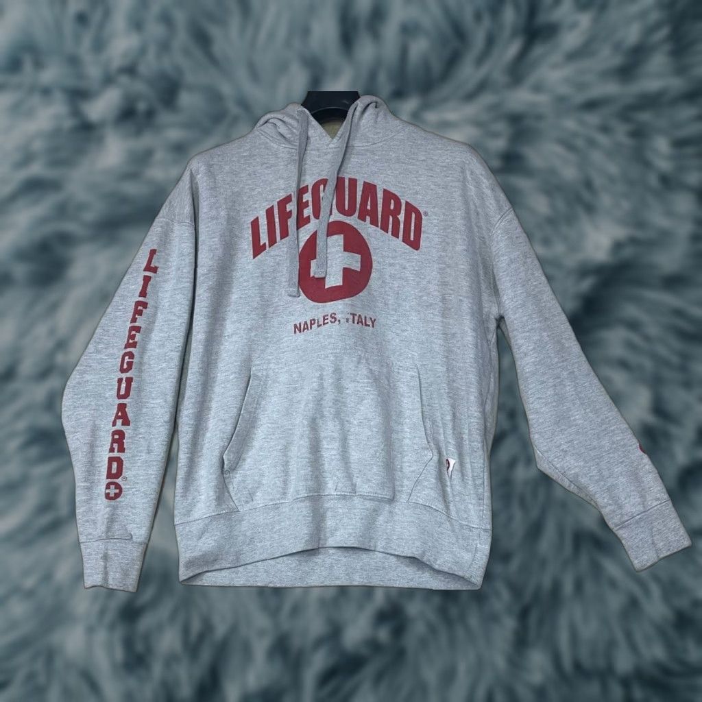 Vintage Lifeguard Hoodie XL Long Sleeve Pullover Gray Unisex Adults XLarge Hooded Sweatshirt Naples Italy Size US XL / EU 56 / 4 - 1 Thumbnail