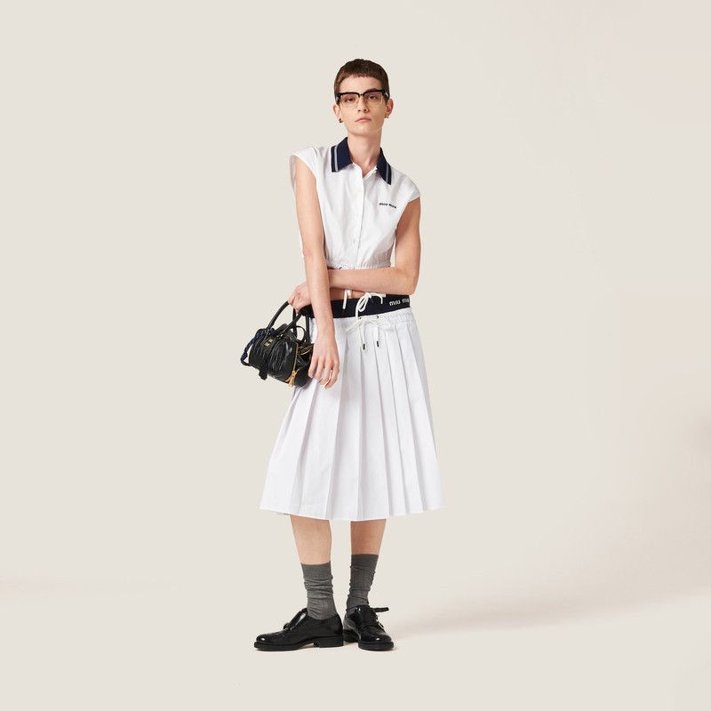 Miu Miu o1B3y1r0526 Poplin Top in White/Blue Size S / US 4 / IT 40 - 4 Thumbnail