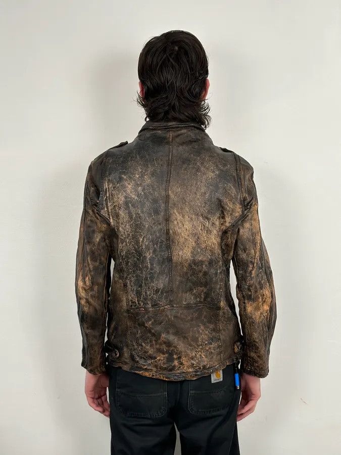 Giorgio Brato Giorgio Brato Brown Eroded Leather Asymmetrical Biker Jacket Size US S / EU 44-46 / 1 - 3 Thumbnail