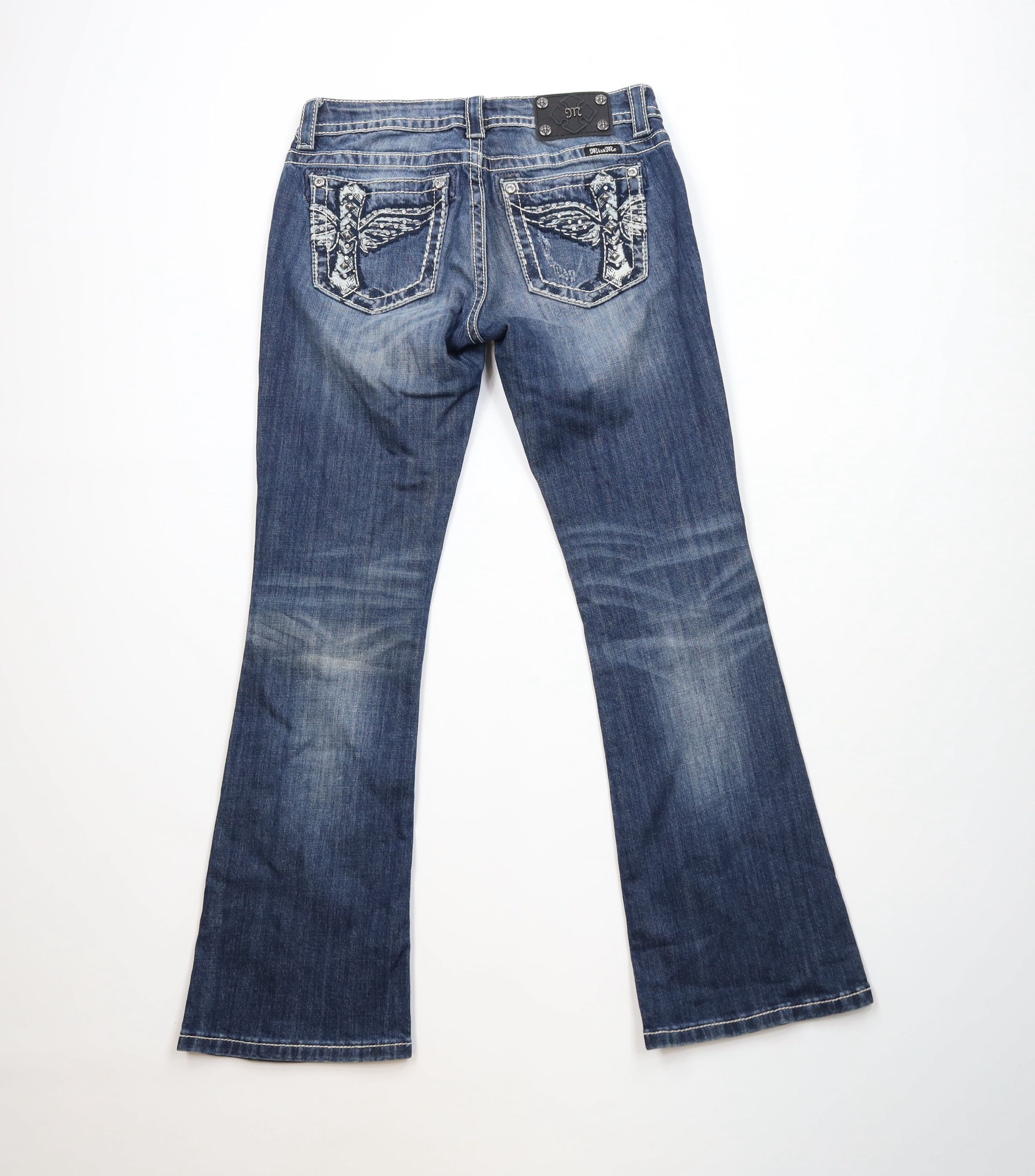Miss Me Miss Me Cross Wings Jeweled Stretch Bootcut Denim Jeans Size 29" - 11 Thumbnail