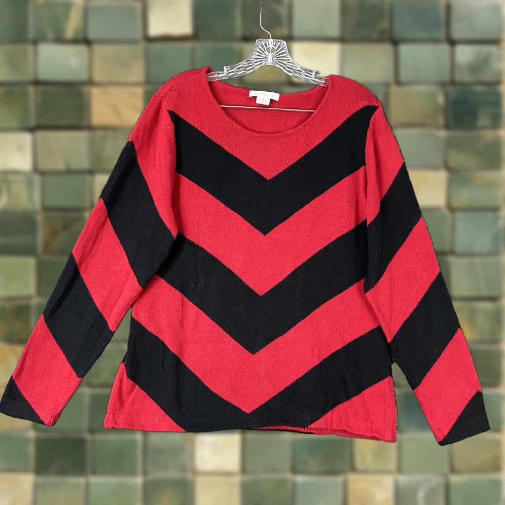 Liz Claiborne Liz Claiborne Women's Striped Long Sleeve Sweater Black Red XL Size XL / US 12-14 / IT 48-50 - 1 Thumbnail