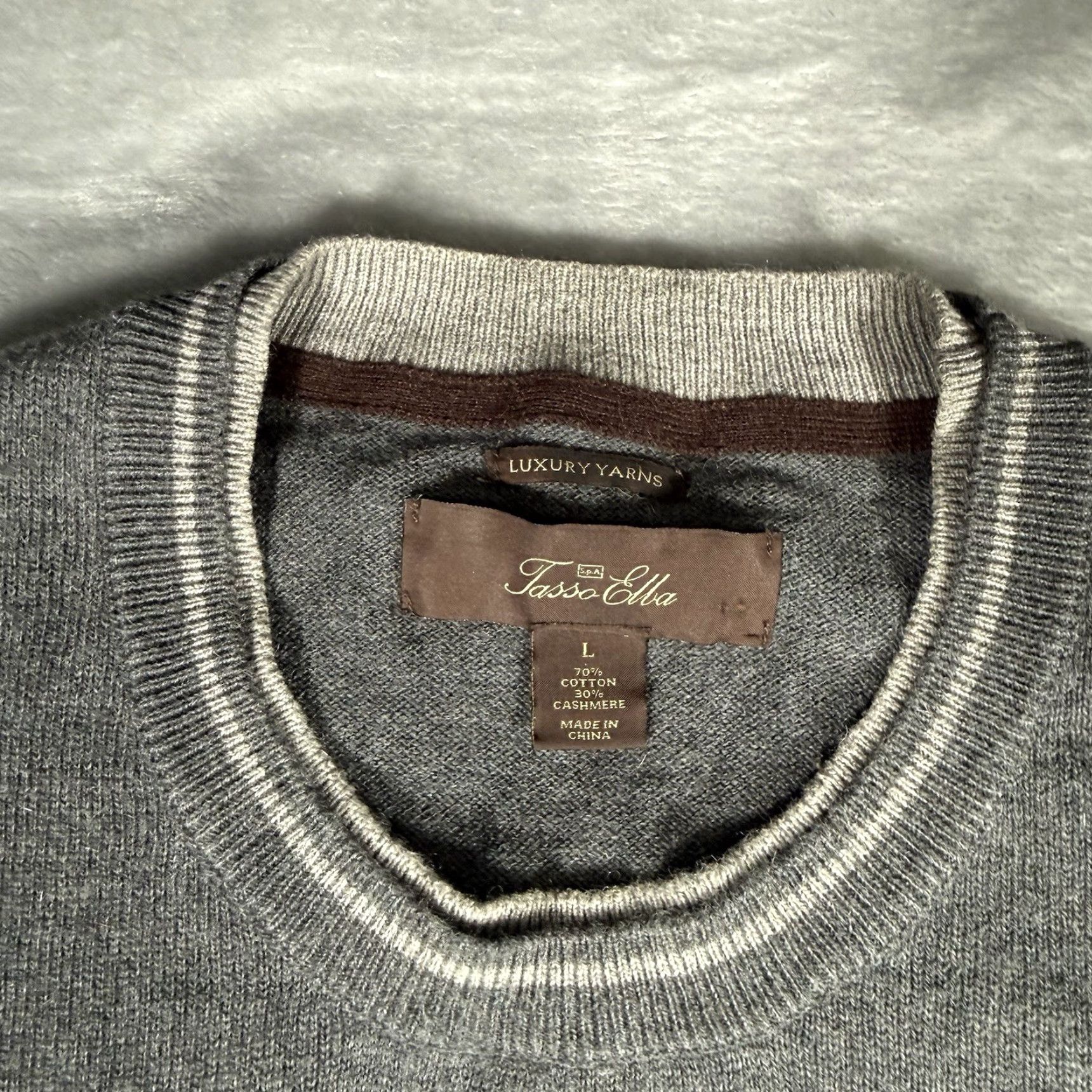 Tasso Elba Tasso Elba Crewneck Sweater Mens Large Gray Cashmere Cotton Luxury Yarn Knit Pullover Casual Preppy Size US L / EU 52-54 / 3 - 2 Thumbnail
