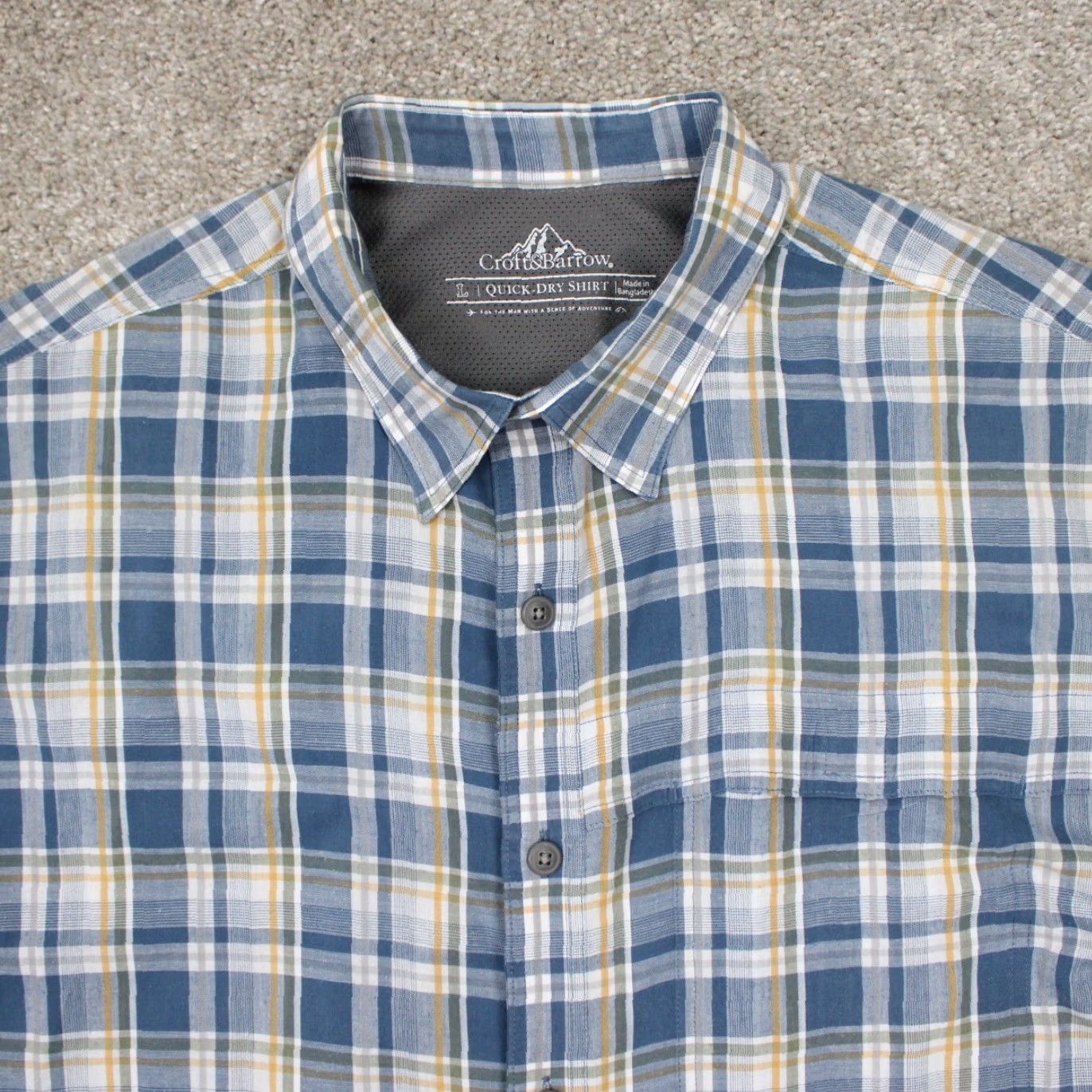 Croft & Barrow Croft & Barrow Quick Dry Shirt Mens L Blue/Yellow Poly/Cotton S/S Button Up Size US L / EU 52-54 / 3 - 5 Thumbnail
