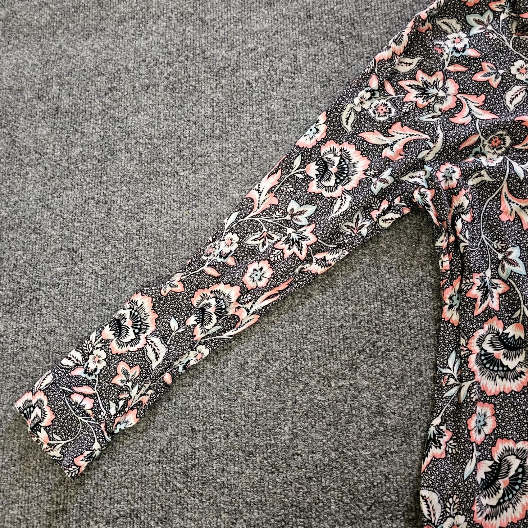 J. Jill J. Jill Blouse Tunic Women L Black Pink Floral Button Long Sleeve Collared Career Shirt Size L / US 10 / IT 46 - 4 Thumbnail
