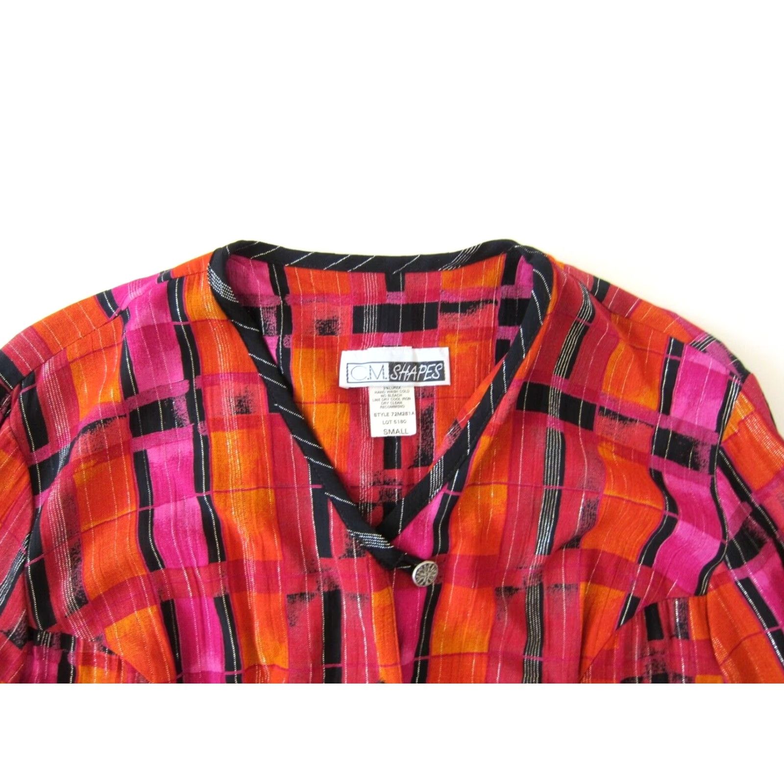 Pinko VINTAGE C.M. Shapes Blouse Shirt Womens Small Plaid Rayon Pink Orange Black Button Down Knit Tunic Casual Size S / US 4 / IT 40 - 3 Thumbnail