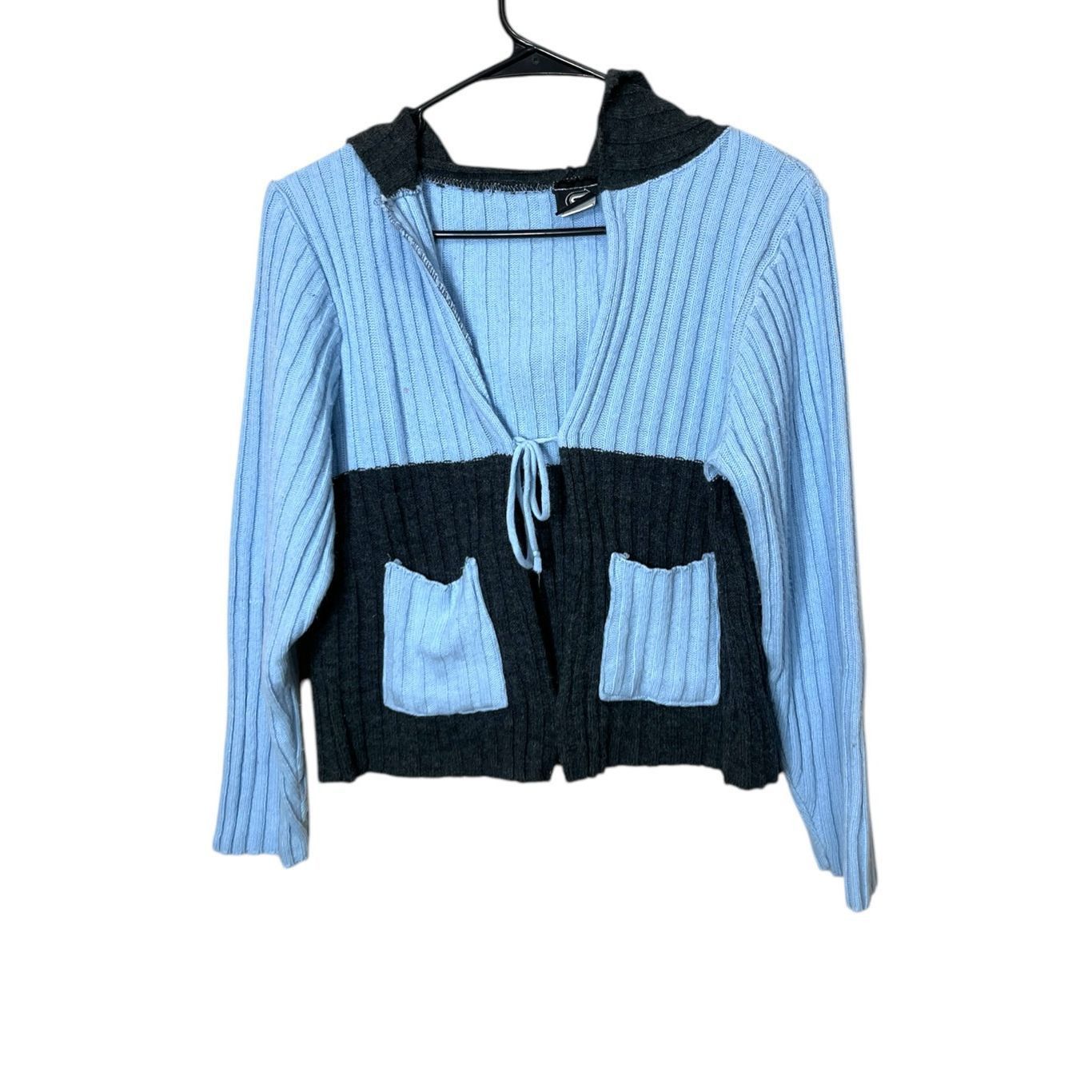 Other Vintage smooches Y2K Blue Gray Chunky Knit Cardigan Sweater Size M / US 6-8 / IT 42-44 - 1 Thumbnail