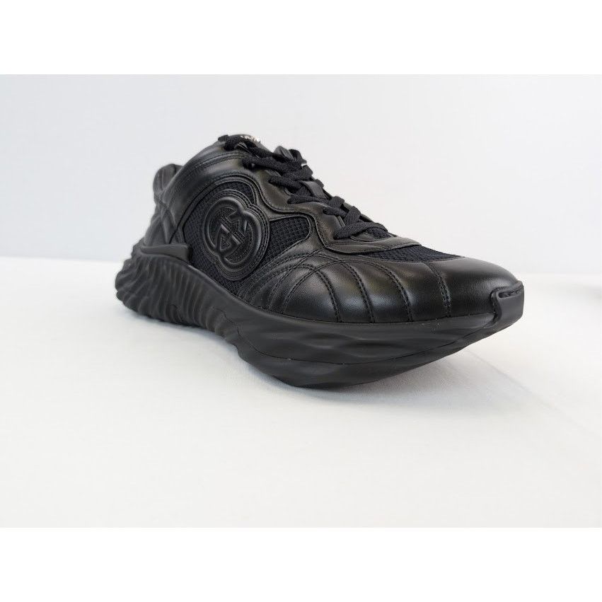 Gucci o1rshd1 Ripple Leather Sneakers in Black Size US 11.5 / EU 44-45 - 2 Thumbnail