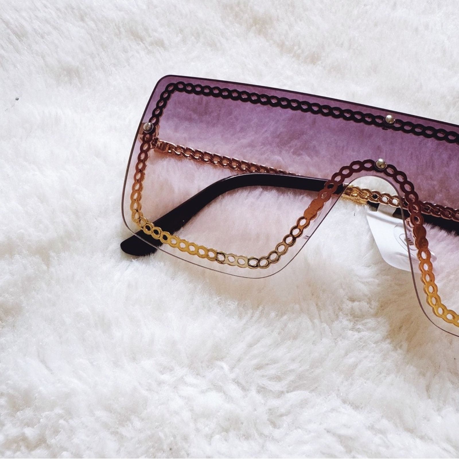 Other Christine Purple & Gold Chain Oversized Shield Sunglasses Size ONE SIZE - 2 Thumbnail