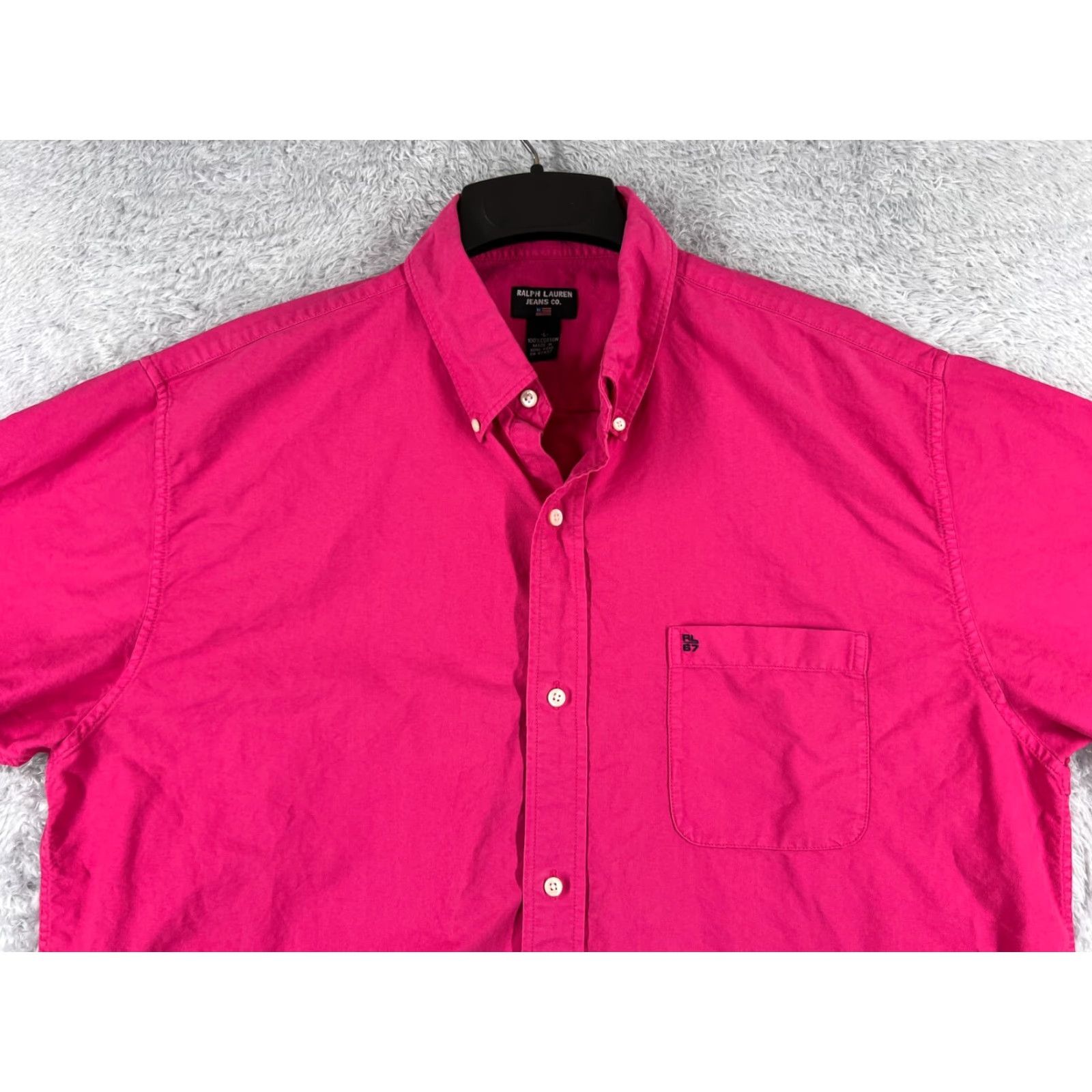 Ralph Lauren VINTAGE Ralph Lauren Shirt Men Large Pink Button-Up Collared Short Sleeve Oversized Pocket Cotton Size US L / EU 52-54 / 3 - 4 Thumbnail