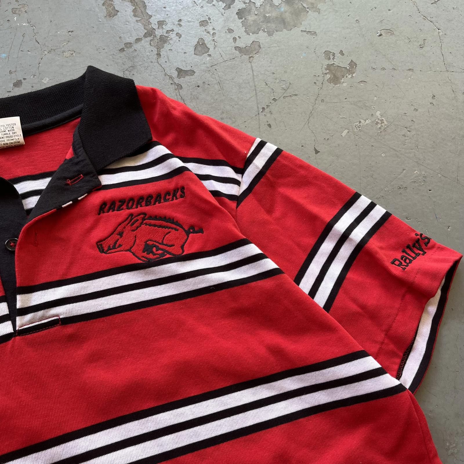 Vintage Vintage 80s Deadstock Arkansas Razorbacks Polo Striped Shirt Size US XL / EU 56 / 4 - 2 Thumbnail