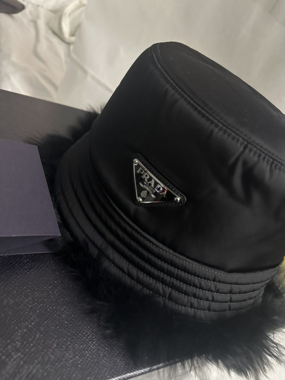 Prada Re-Nylon Shearling Bucket Hat Black Prada Re-Nylon bucket hat | REVERSIBLE main image 3