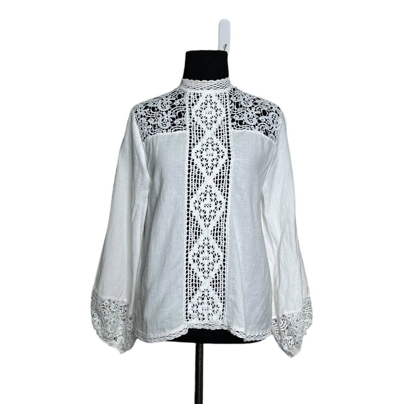 Zara Zara white eyelet long sleeves blouse size Small Size S / US 4 / IT 40 - 1 Thumbnail