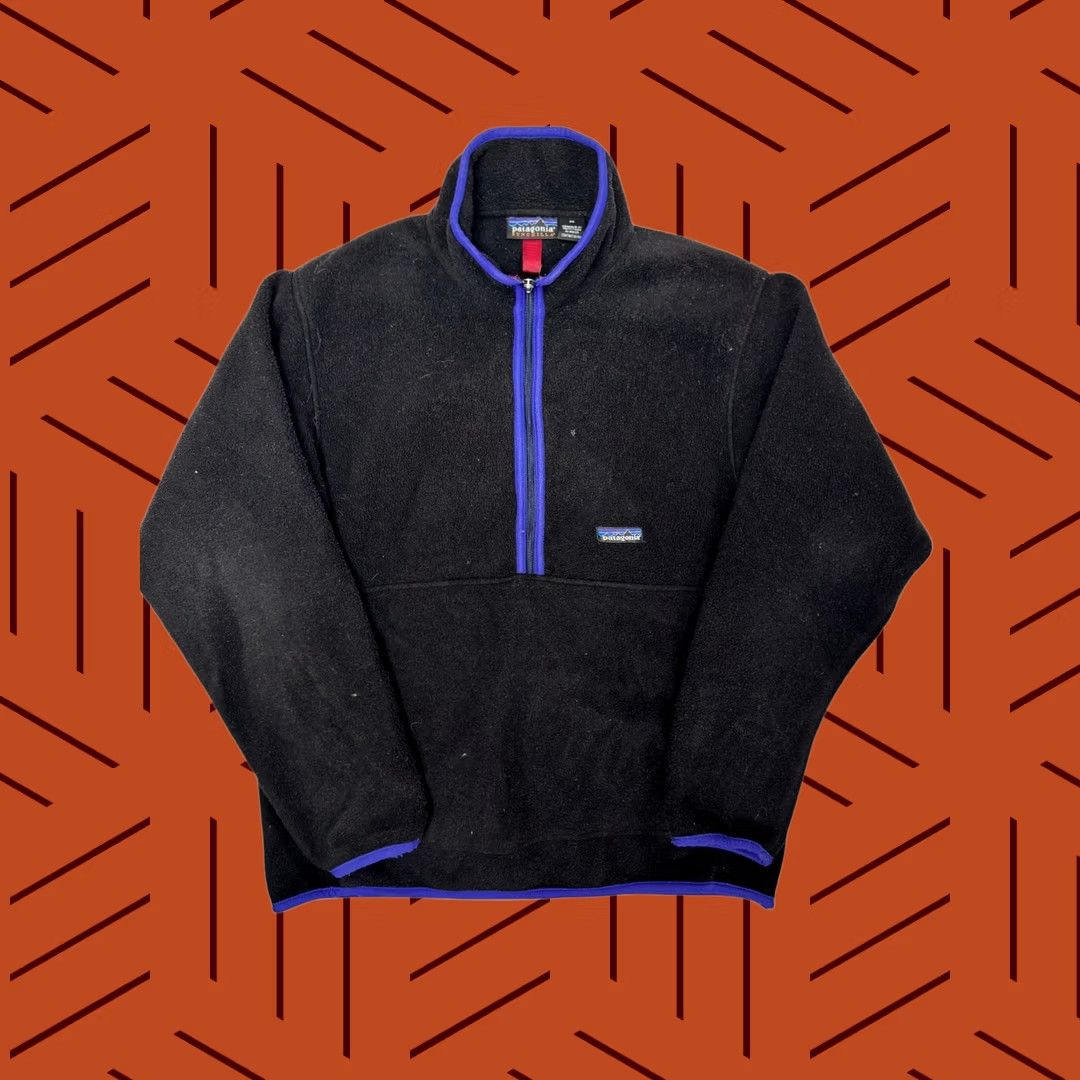 Patagonia VINTAGE Patagonia Synchilla Fleece Pullover Jacket Men's M Black Blue Quarter Zip Size US M / EU 48-50 / 2 - 1 Thumbnail