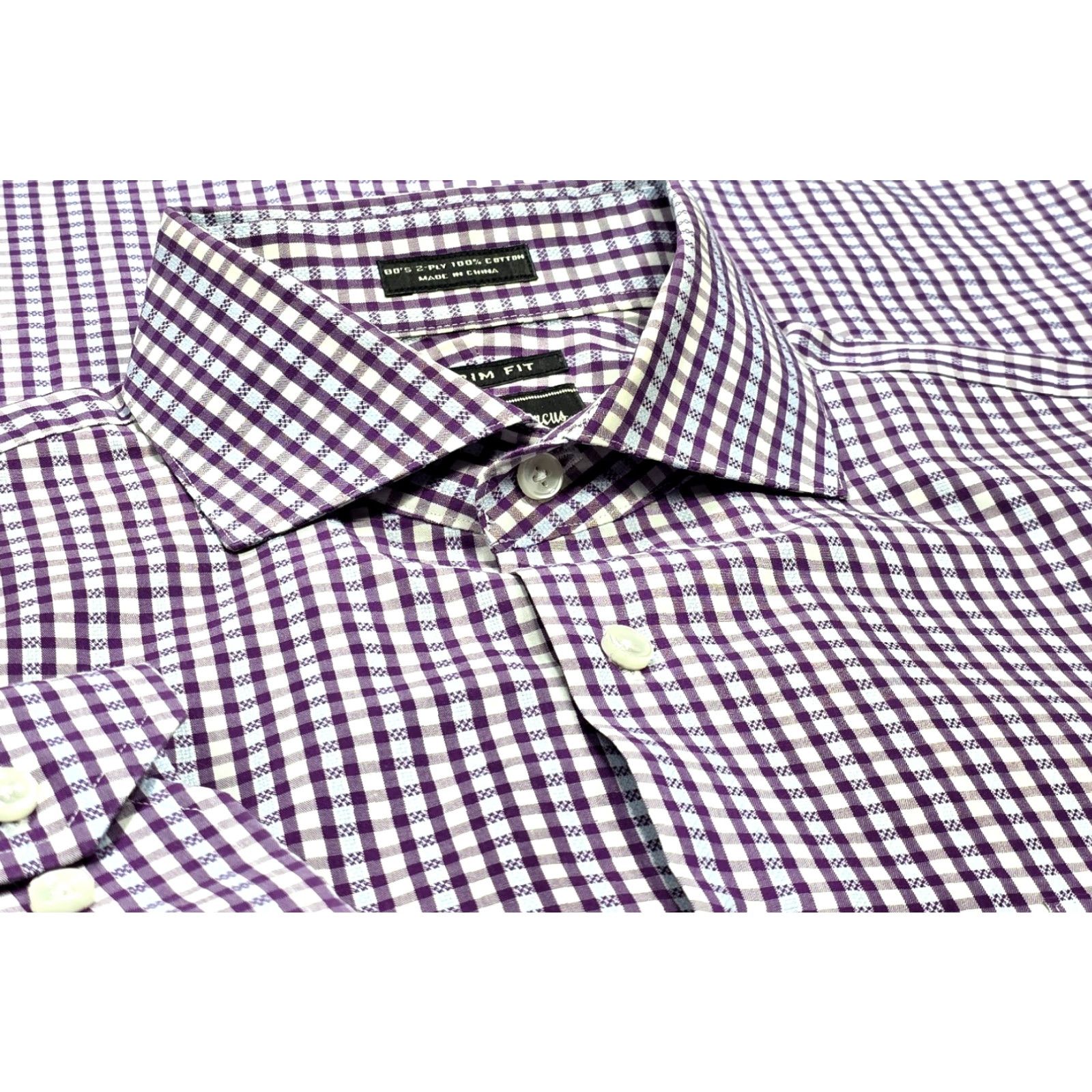 Neiman Marcus VINTAGE Neiman Marcus Mens Slim Dress Shirt Purple Plaid 15.5 32/33 Button Up Shirt Size 42R - 2 Thumbnail