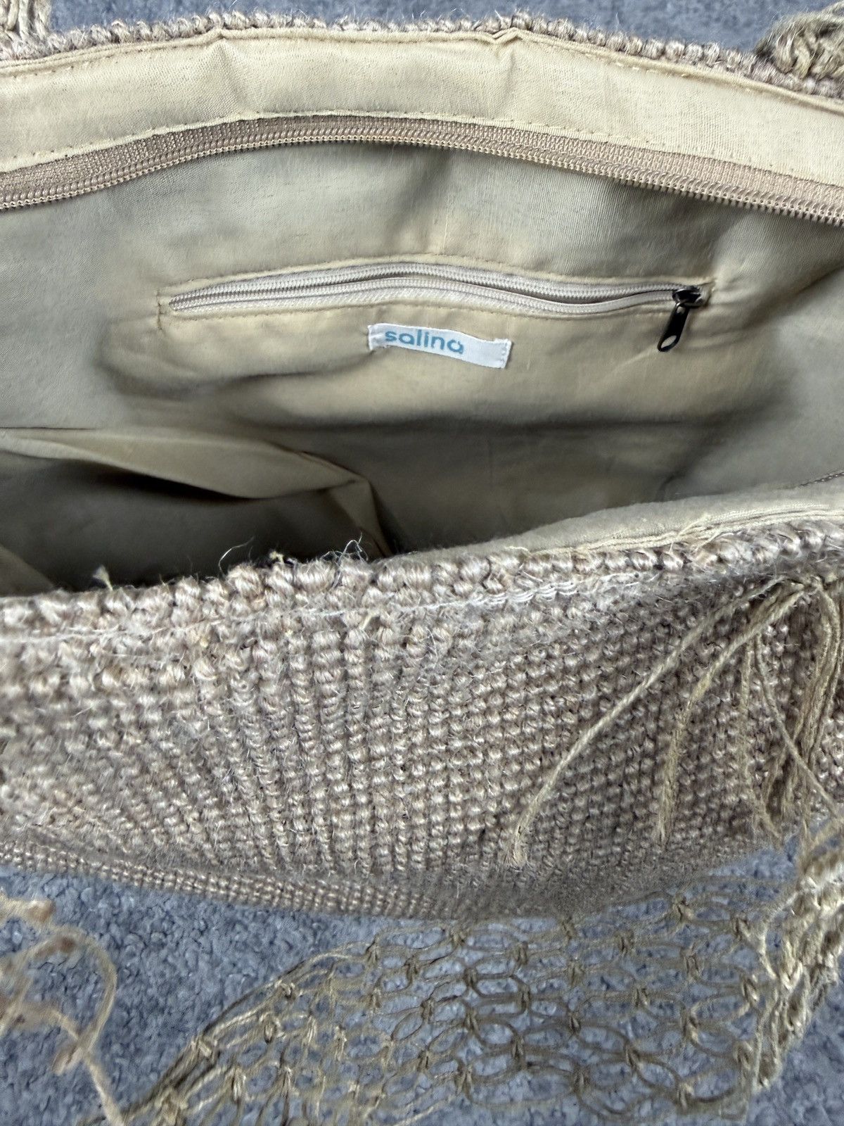 Other Salina Woven Tote Bag Womens Beige Crochet Net Handle Size ONE SIZE - 3 Thumbnail
