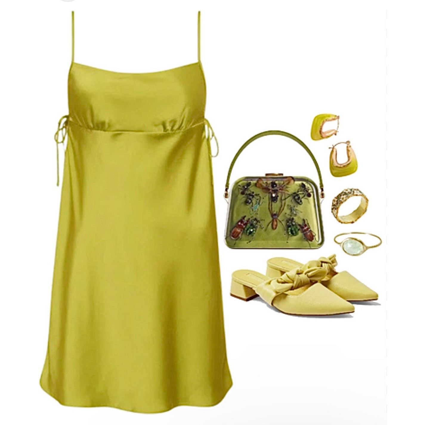 Other Rumored Meadow Mini Dress LARGE Green Satin Empire Cocktail Size L / US 10 / IT 46 - 3 Thumbnail