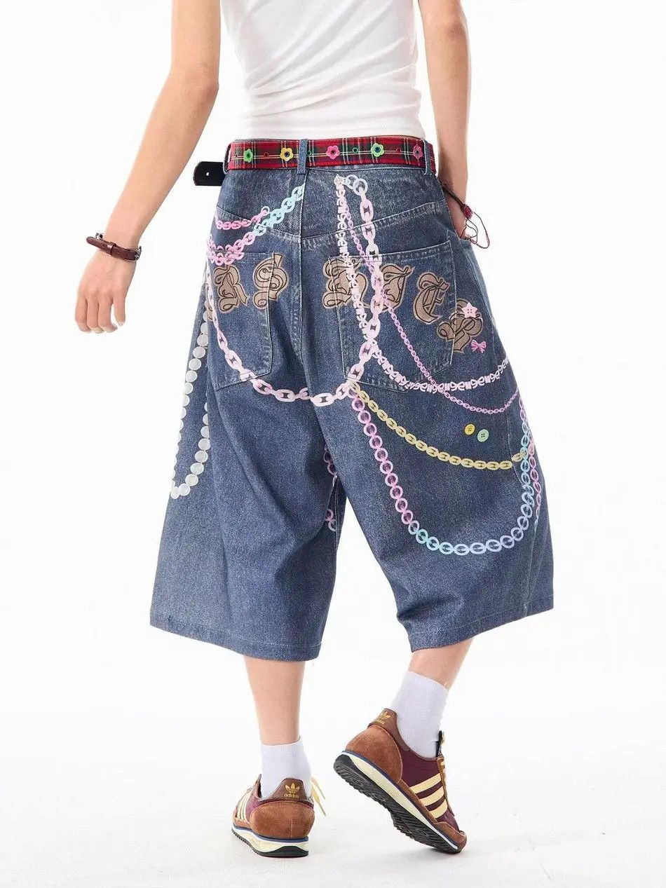 Japanese Brand Retro loose casual printed denim shorts Size US 32 / EU 48 - 2 Thumbnail
