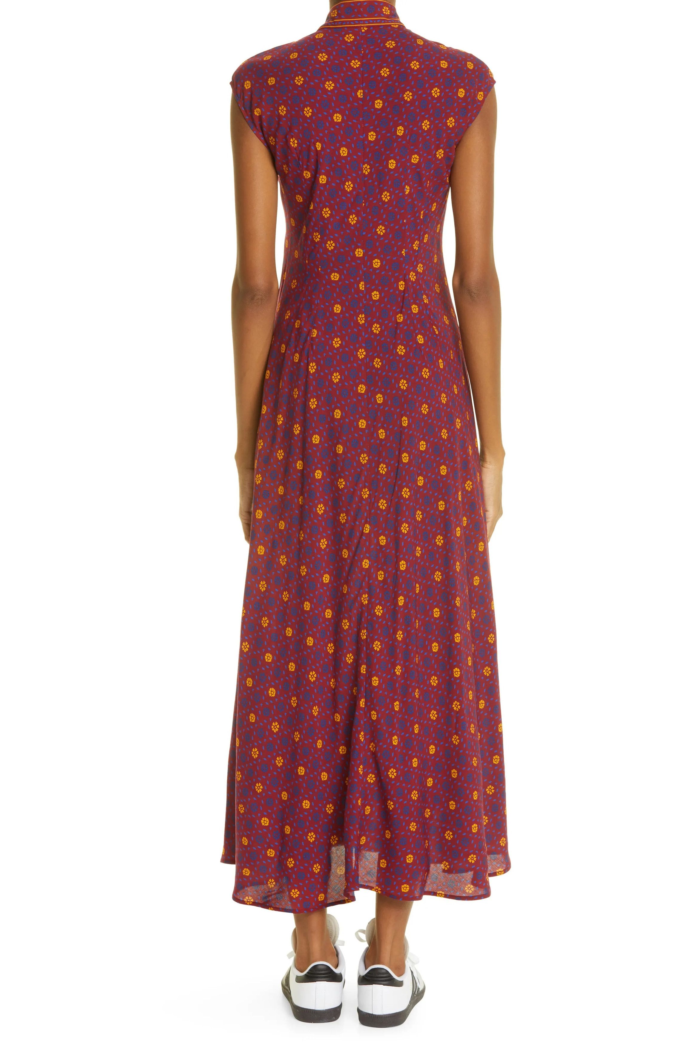 Wales Bonner $1040 Wales Bonner Madras Floral Print Tie-Neck Midi Dress Size XS / US 0-2 / IT 36-38 - 3 Thumbnail