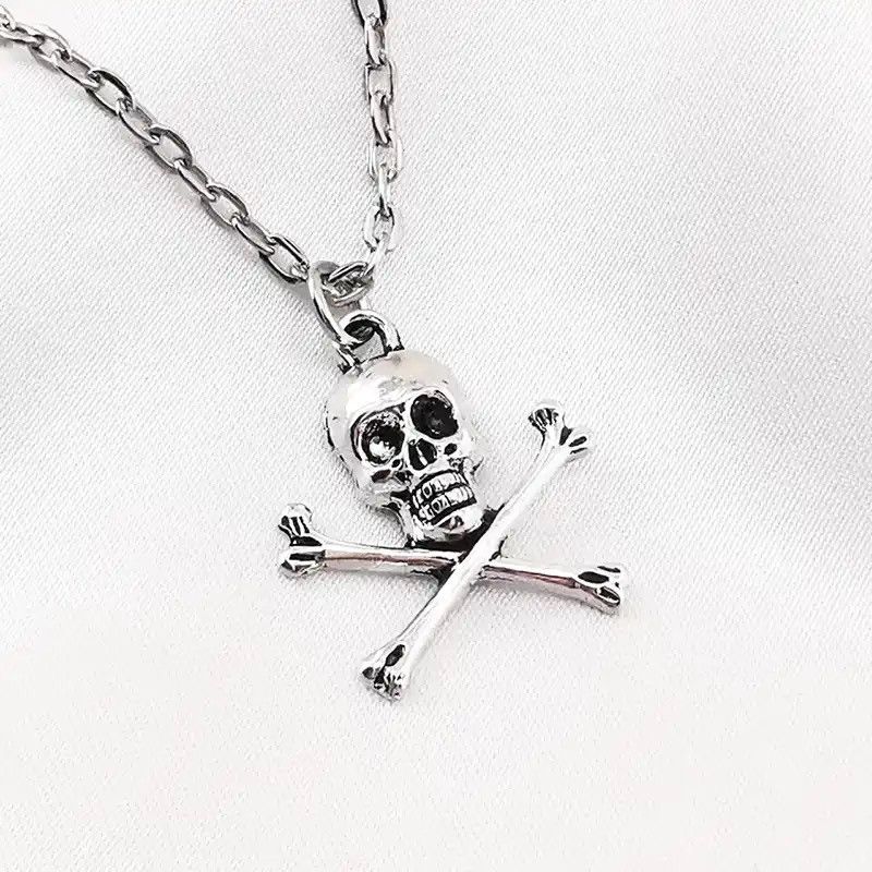 Vintage Skull Pendant Necklace Vintage Chain Grunge Jewelry Size ONE SIZE - 5 Thumbnail