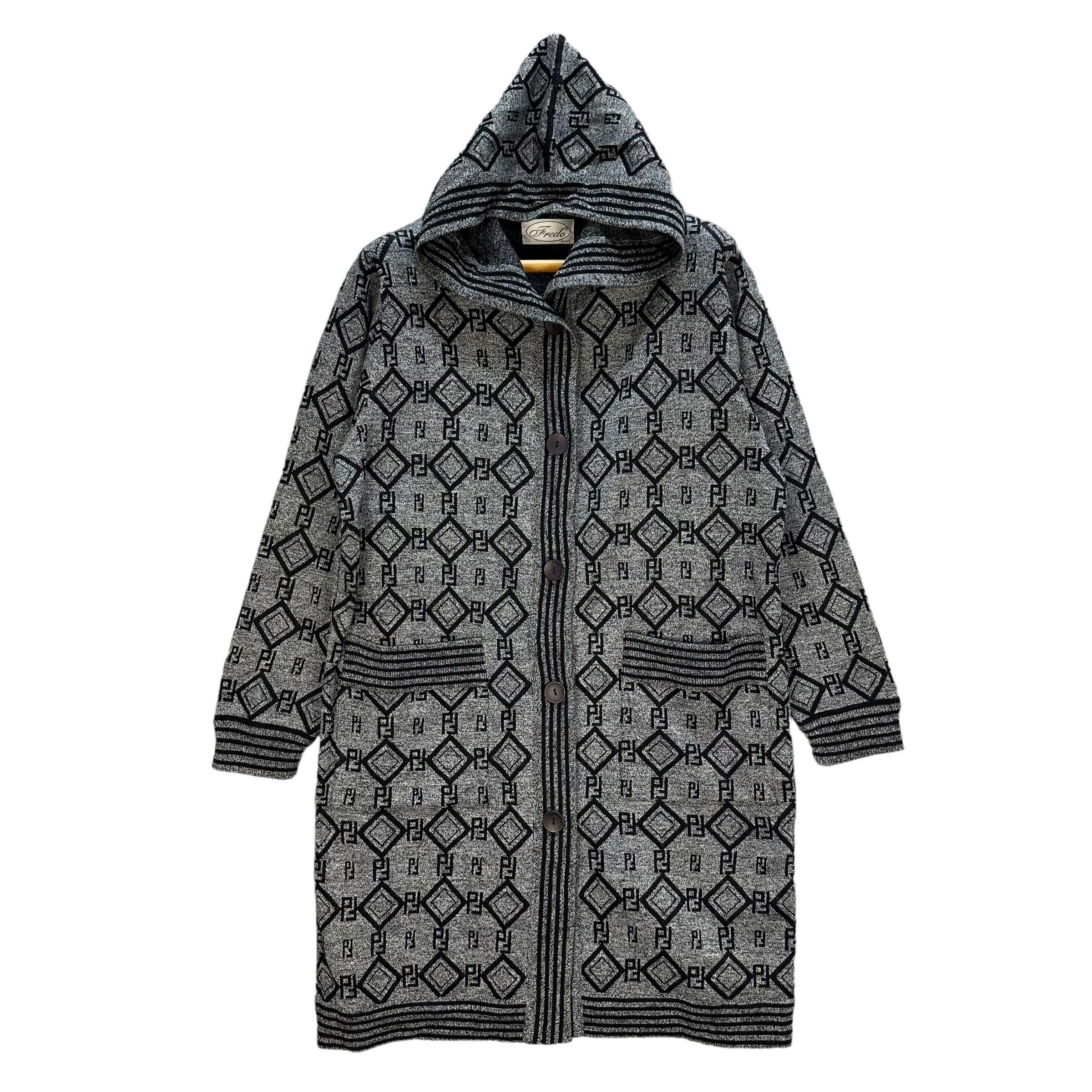 Japanese Brand FREDO Paris Monogram Hooded Long Jacket #A8-0199 Size L / US 10 / IT 46 - 1 Thumbnail