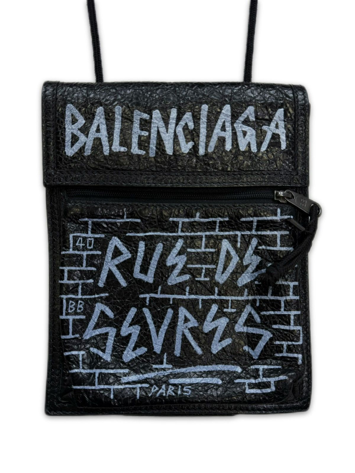 Balenciaga Graffiti Black Leather Explorer Crossbody Bag, Men's