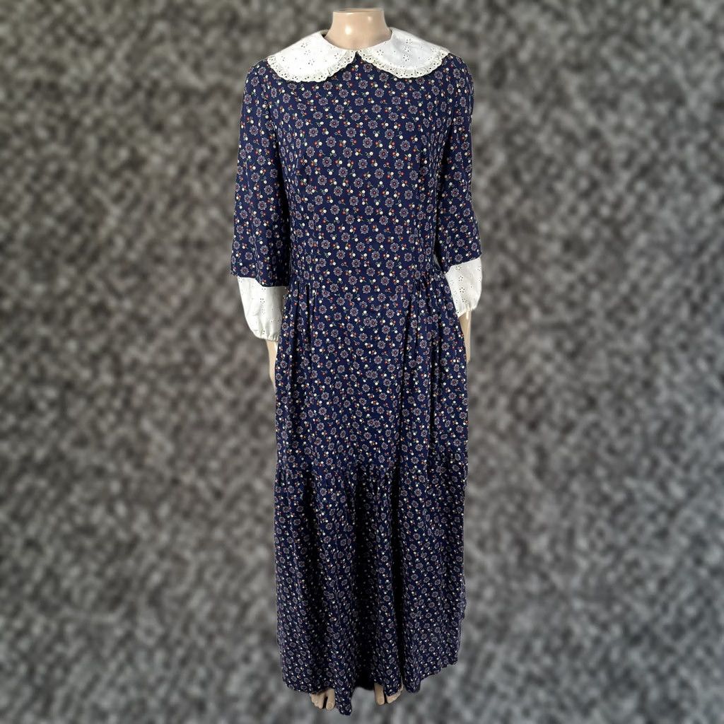 Vintage VINTAGE 70's Handmade Women's Dress Floral Maxi Prairie Bohemian Cottagecore Blue S Size 4XL / US 24-26 - 1 Thumbnail
