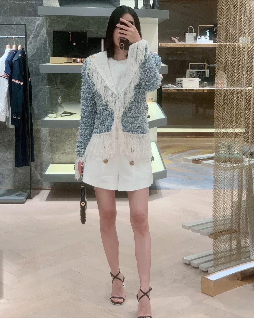 Balmain Balmain Blue White Fringe T Cardigan Size US S / EU 44-46 / 1 - 7 Thumbnail
