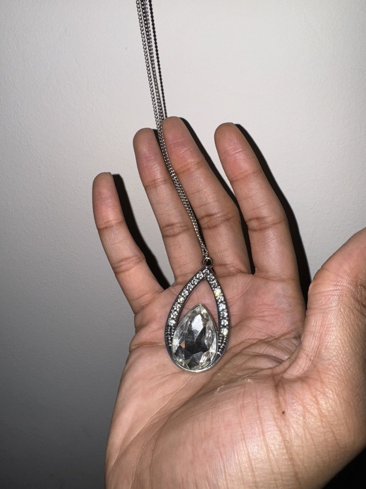 Vintage Dazzling Tear Drop Silver Necklace for Her Size ONE SIZE - 4 Thumbnail